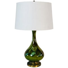 1960s Green Drip Glaze Table Lamp
