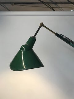 1960s Green Enamel Articulating Industrial Floor Lamp With 1930’s Benjamin Shade