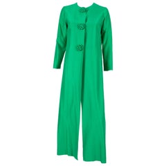 1960s Green Evening Silk Maxi Long Coat