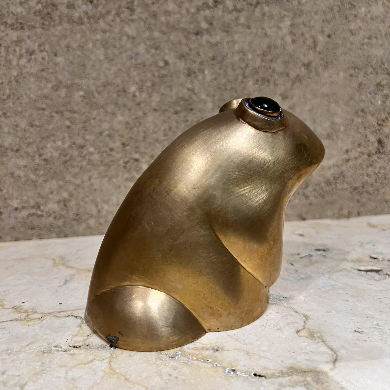 20th Century 1960s Green Eyed Golden Brass Frog Sculpture Desk Paperweight