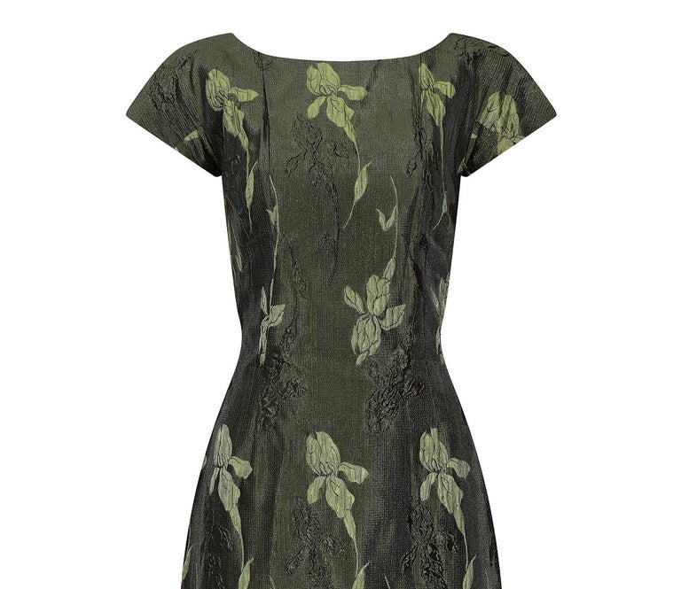 1960s Green Floral Metallic Brocade Dress For Sale at 1stDibs | floral metallic  dress, green brocade dress, jigsaw rose brocade dress