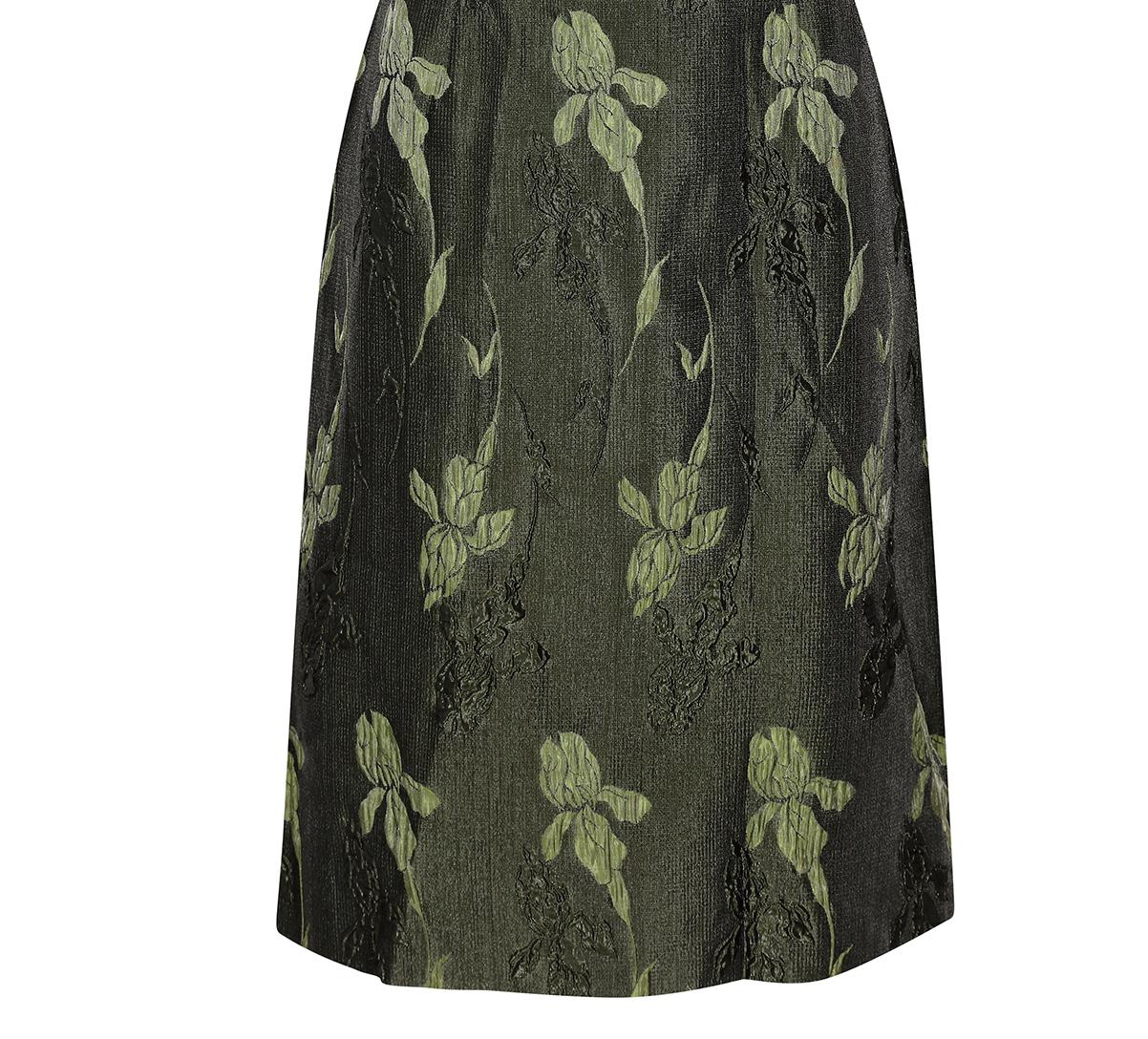 Black 1960s Green Floral Metallic Brocade Dress For Sale