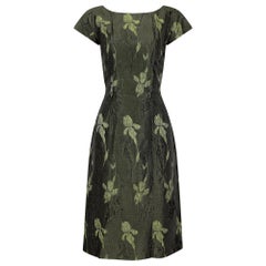 1960s Green Floral Metallic Brocade Dress