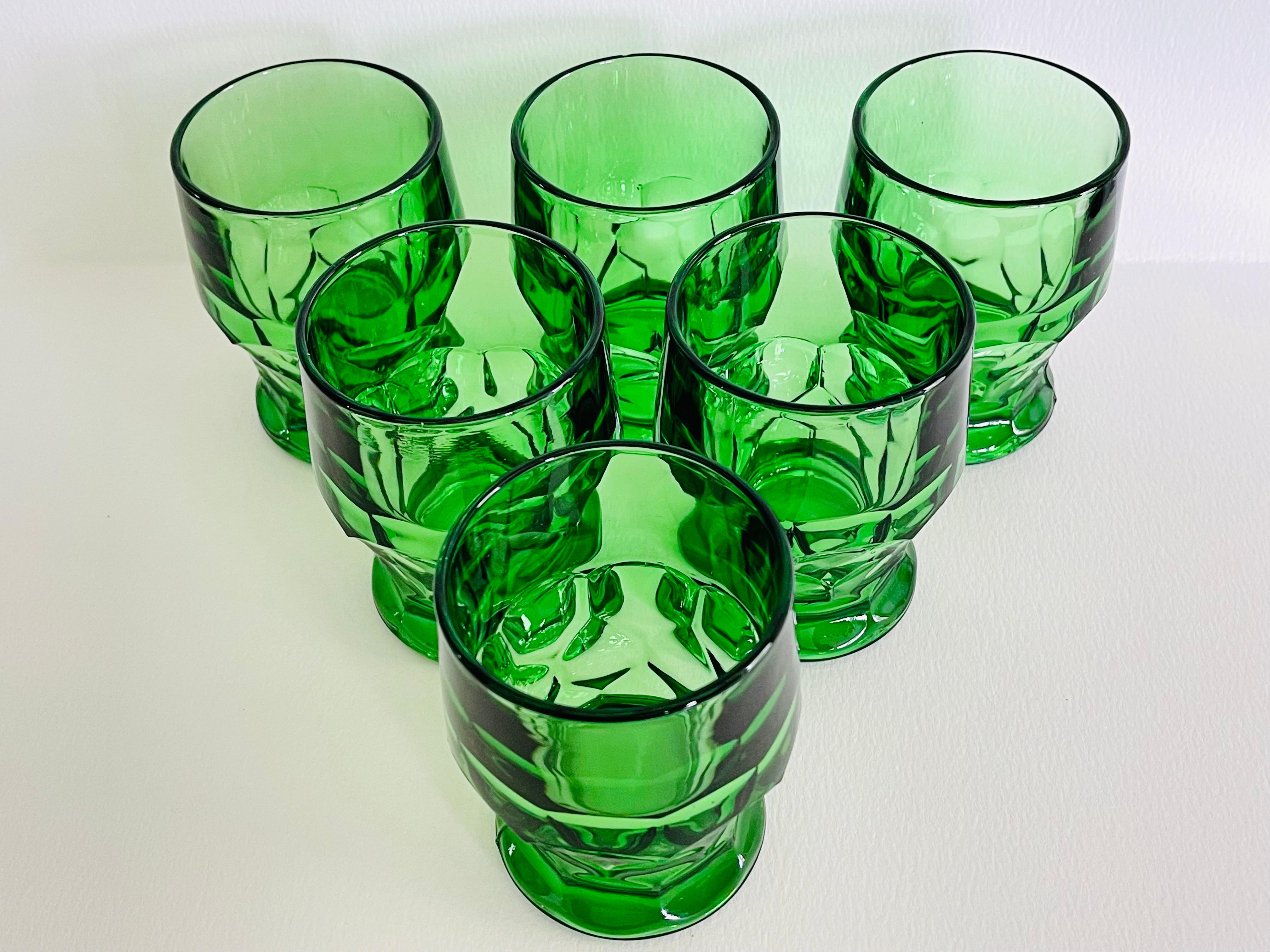 1960s Green Glass Tumblers, Set of 6 For Sale at 1stDibs