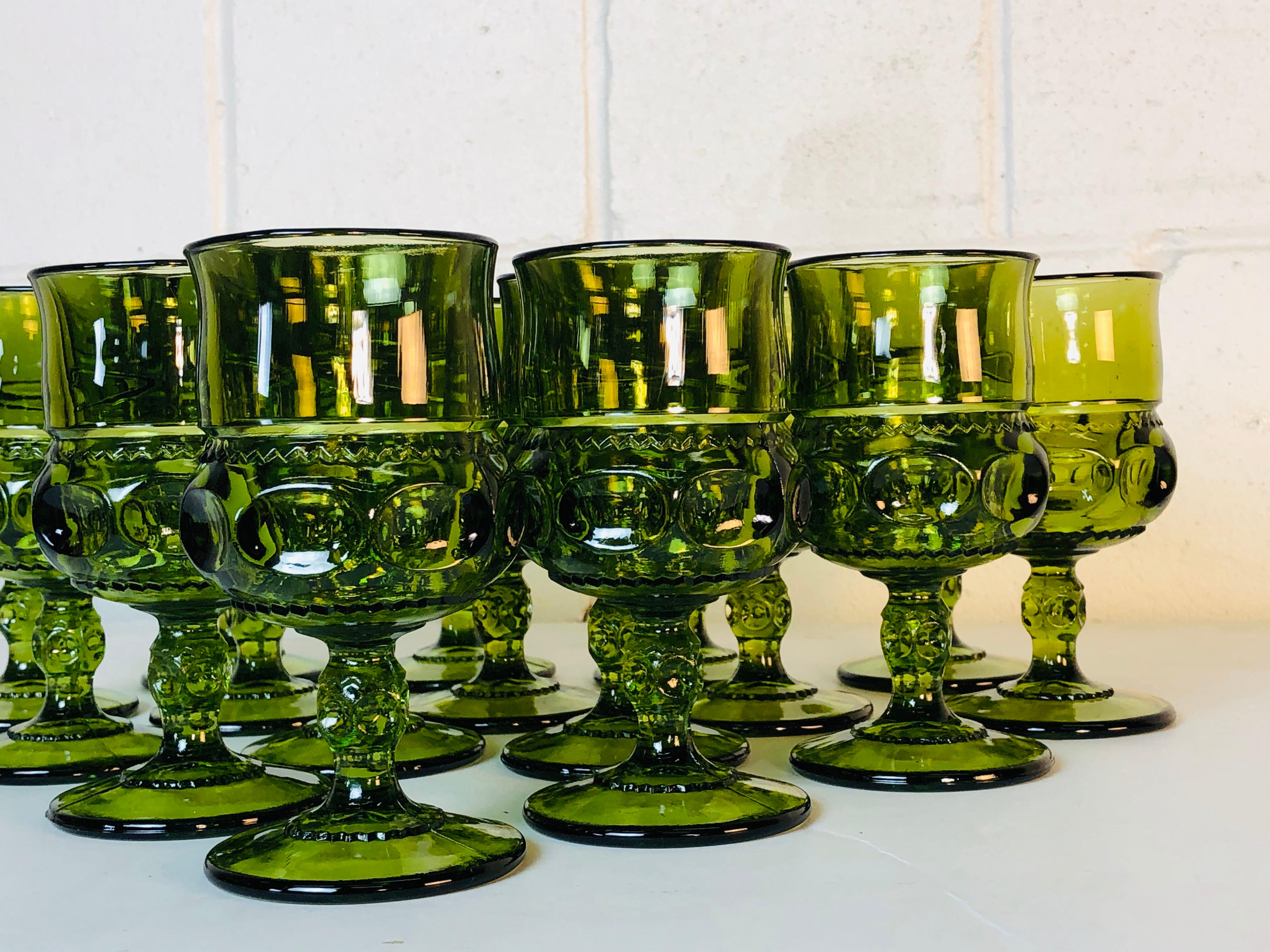 kings crown thumbprint glassware green