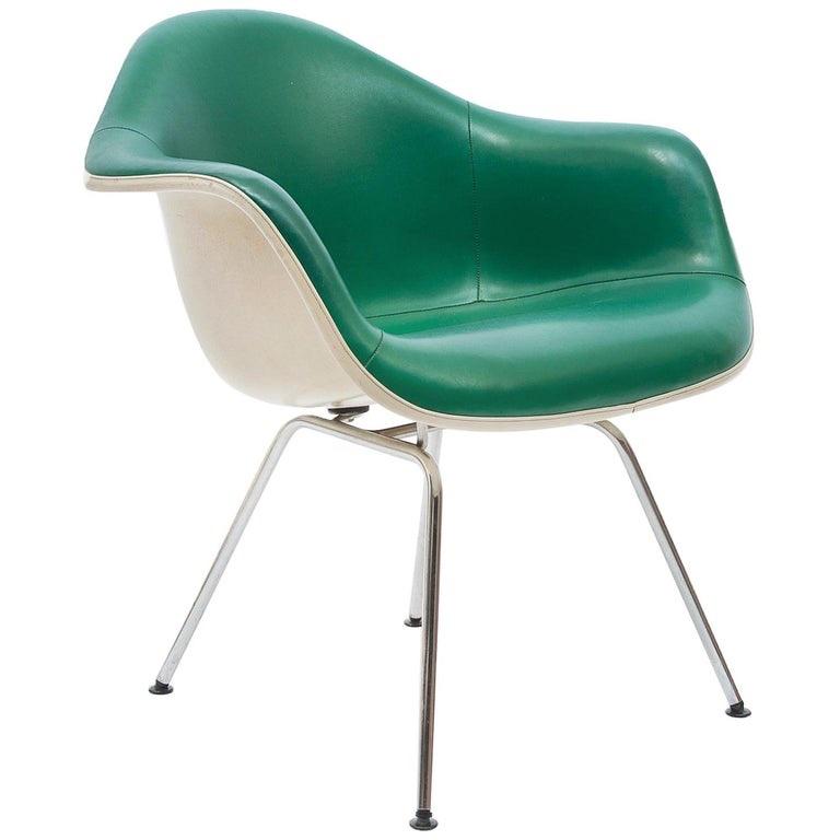 1960s Green Leather DAX Chair by Charles & Ray Eames for Herman Miller In Good Condition For Sale In Hilversum, NL
