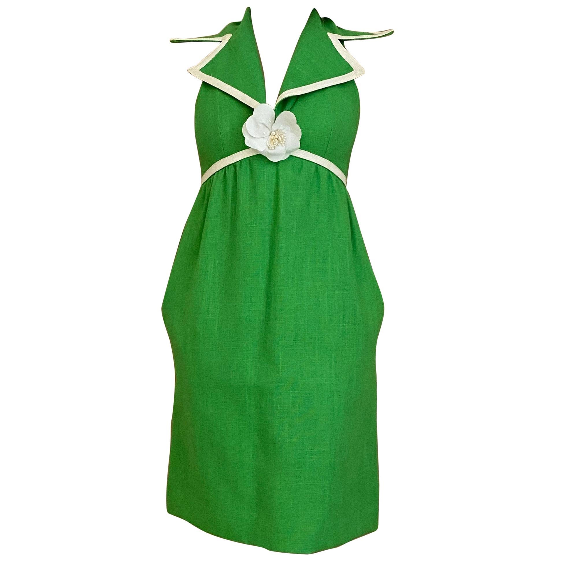 1960s Green Linen Cocktail Dress