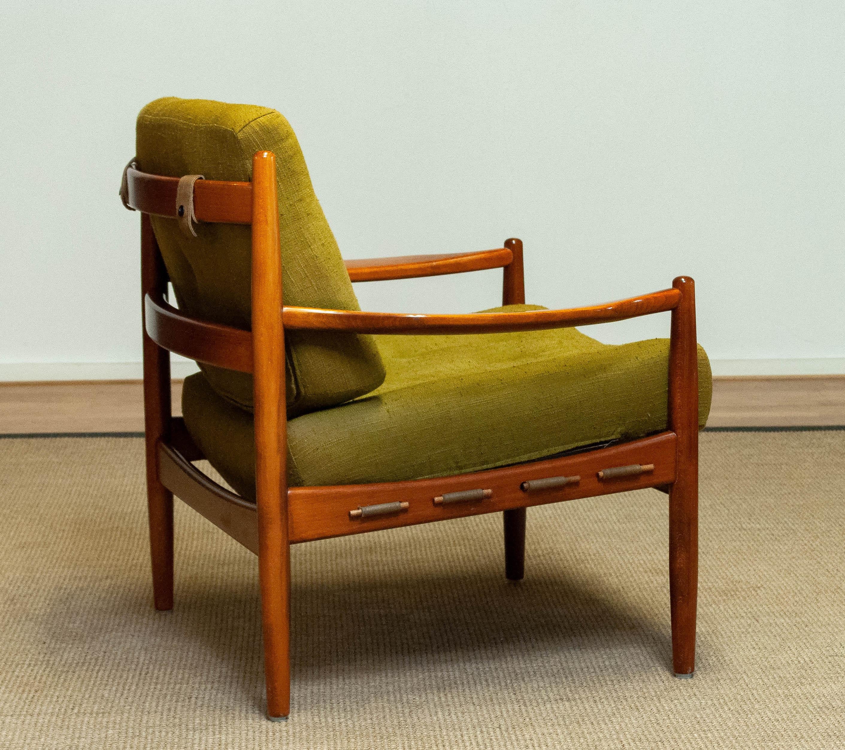 1960's Green Linen 'Läckö' Lounge Chair by Ingemar Thillmark for OPE Sweden For Sale 1