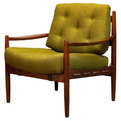 Vintage 1960's Green Linen 'Läckö' Lounge Chair by Ingemar Thillmark for OPE Sweden