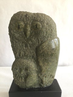 Grüne Marmor Eule-Skulptur auf Kompositionssockel aus den 1960er Jahren