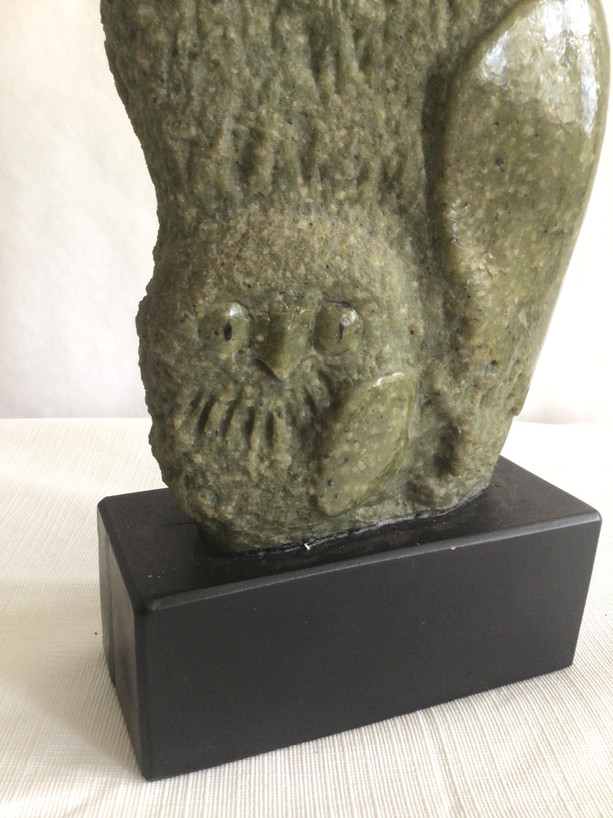Mid-20th Century 1960s Green Marble Owl Sculpture on Composition Base For Sale