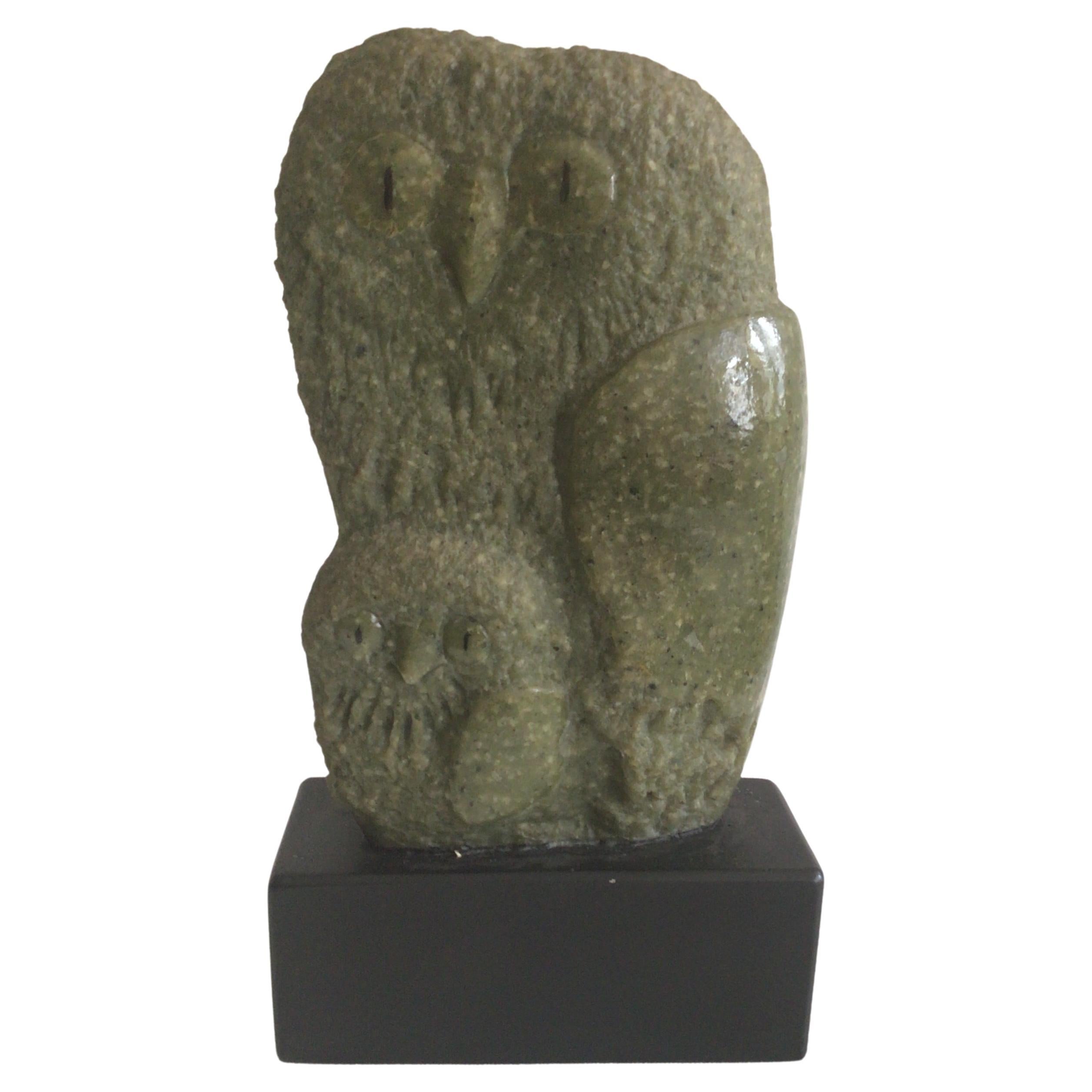 1960s Green Marble Owl Sculpture on Composition Base For Sale