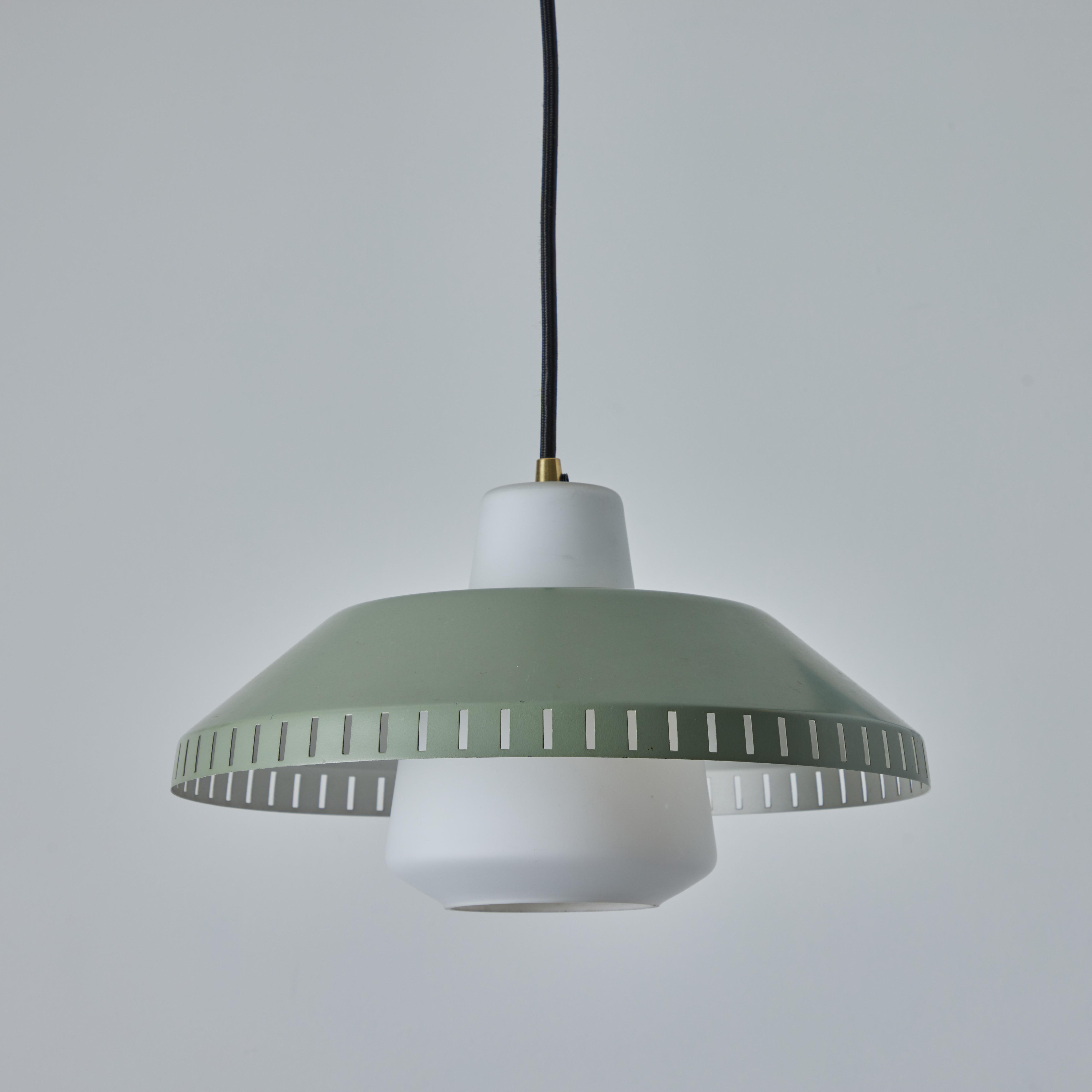 Finnish 1960s Green Metal & Opaline Glass Pendant Attributed to Lisa Johansson-Pape
