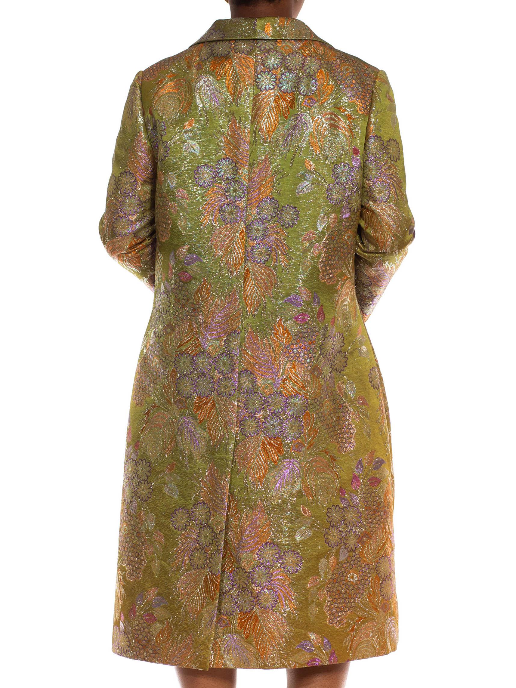 1960S Green Metallic Silk & Lurex Jaquard Cocktail Dress Coat Ensemble For Sale 2