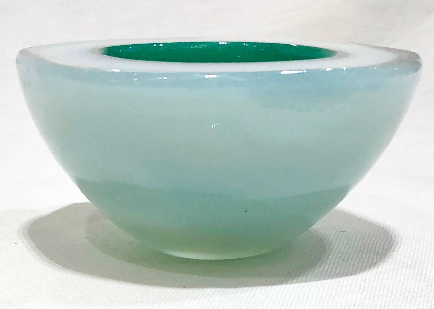 Cast white and green Murano glass dish, circa 1960s.
