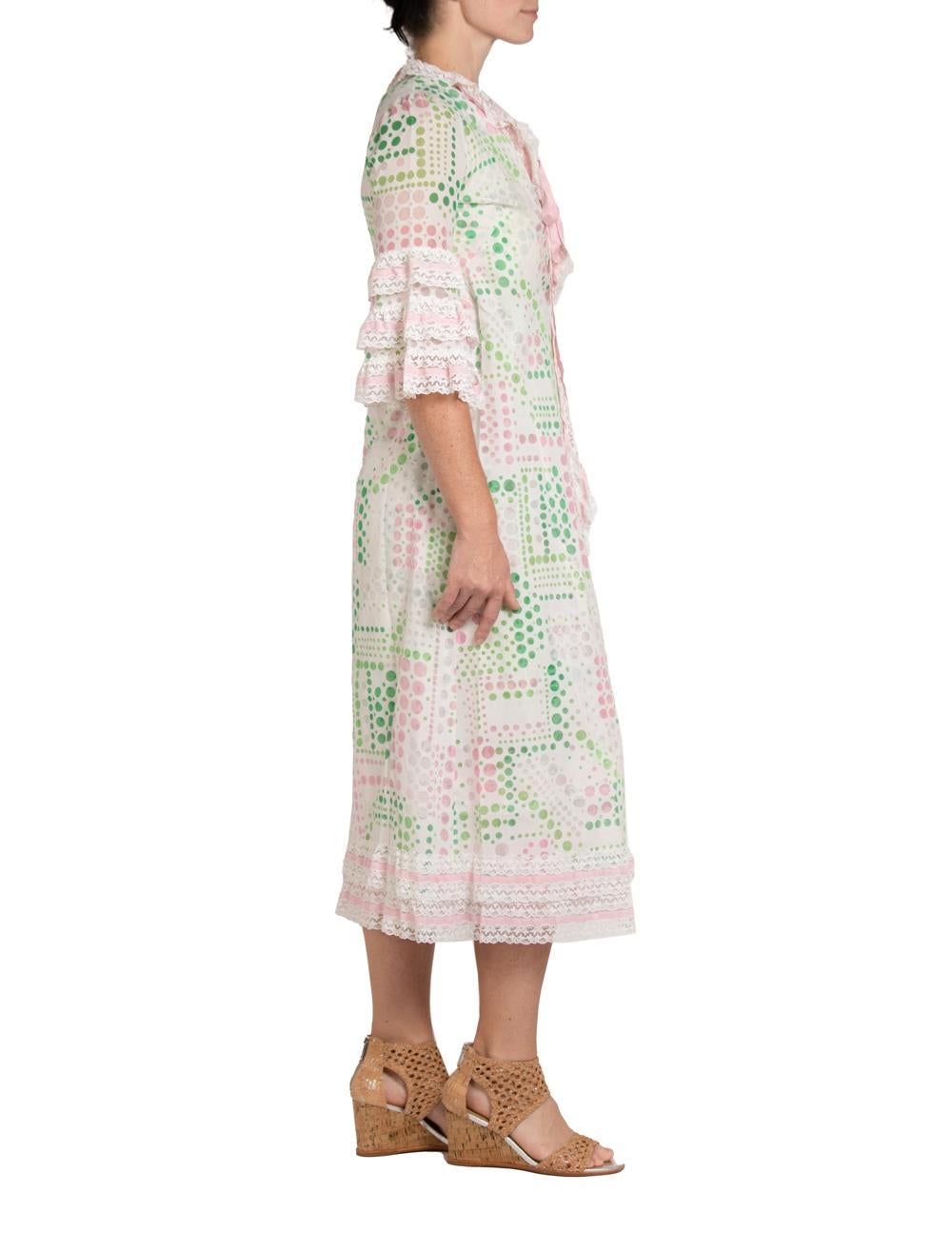 Negligee aus Baumwollmischung in Grün & Rosa aus den 1960er Jahren mit passendem Roben Damen im Angebot
