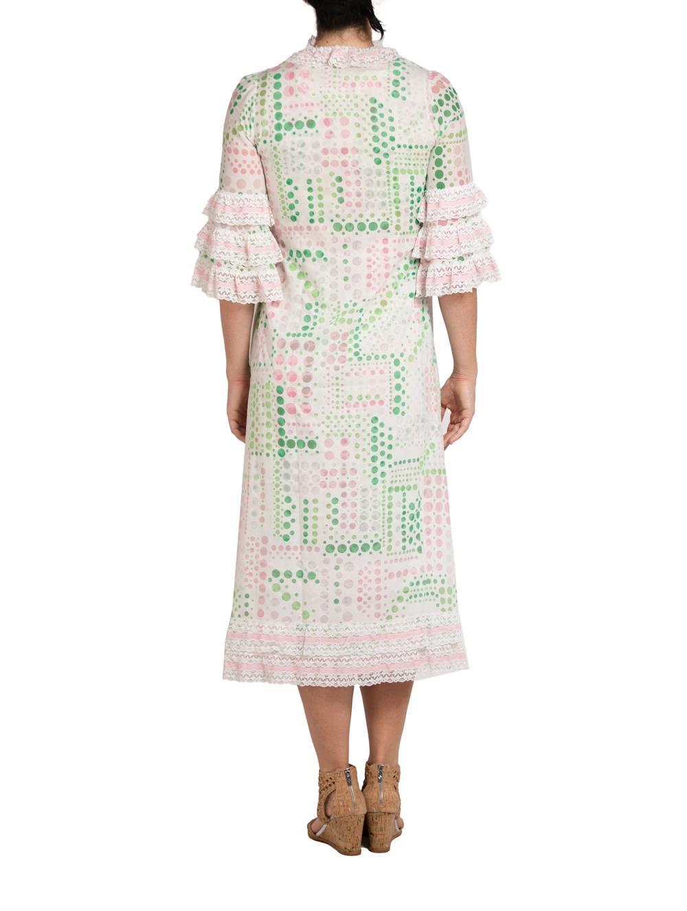 Negligee aus Baumwollmischung in Grün & Rosa aus den 1960er Jahren mit passendem Roben Damen im Angebot