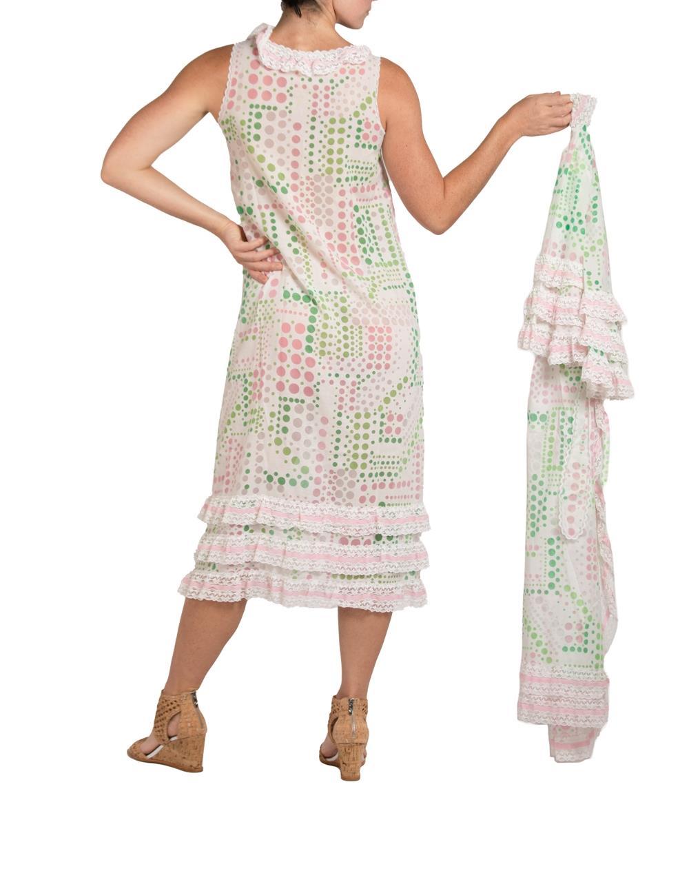 Negligee aus Baumwollmischung in Grün & Rosa aus den 1960er Jahren mit passendem Roben im Angebot 6