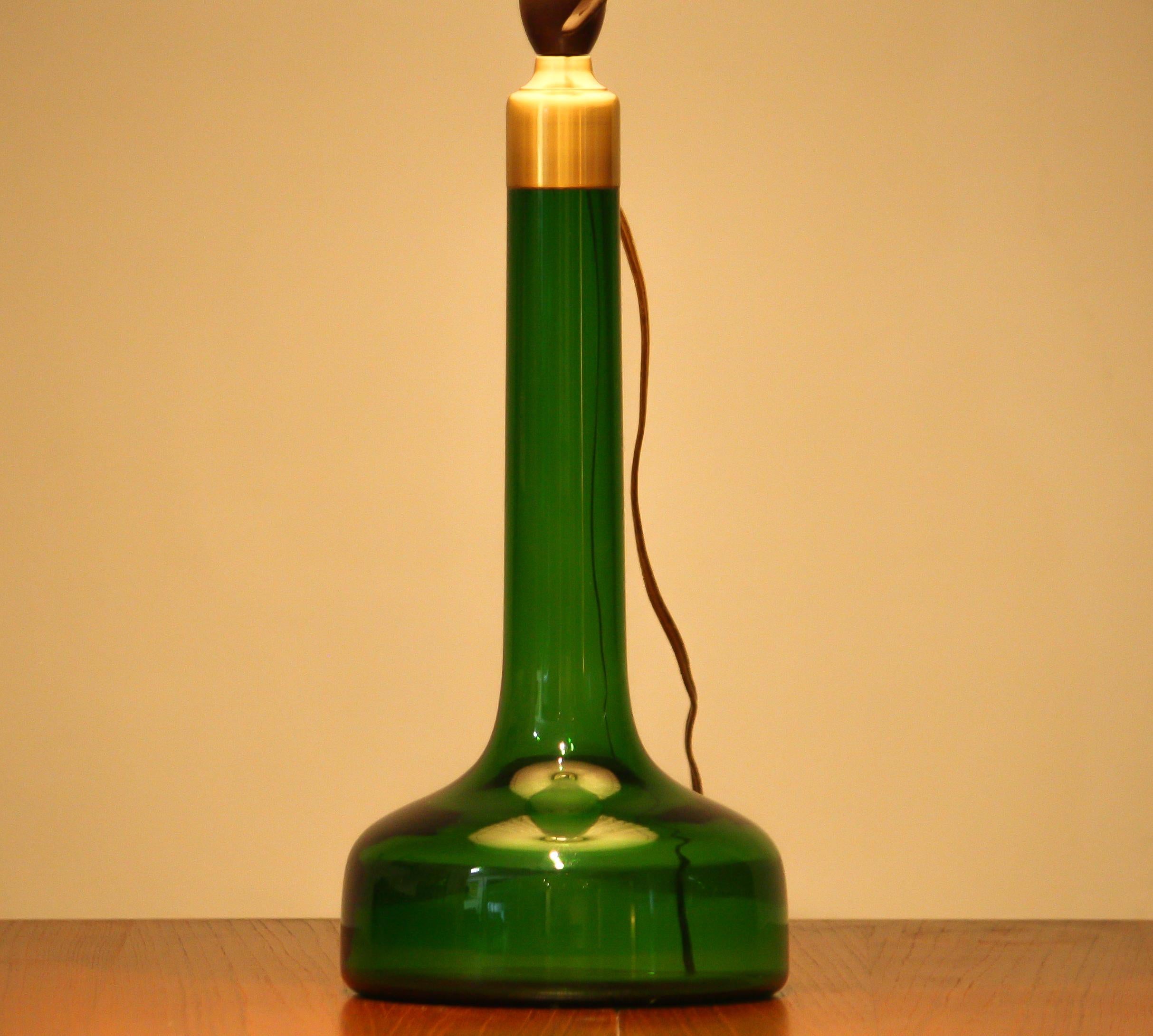 Mid-Century Modern 1960s Green Scandinavian Glass Table Lamp Made by Holmegaard Denmark