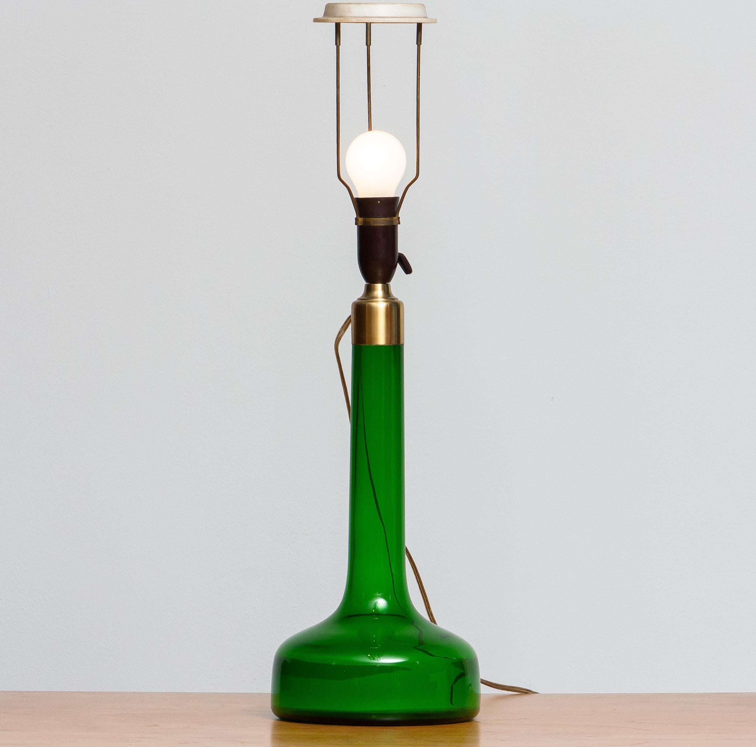 Mid-Century Modern 1960s Green Scandinavian Glass Table Lamp Made by Holmegaard, Denmark