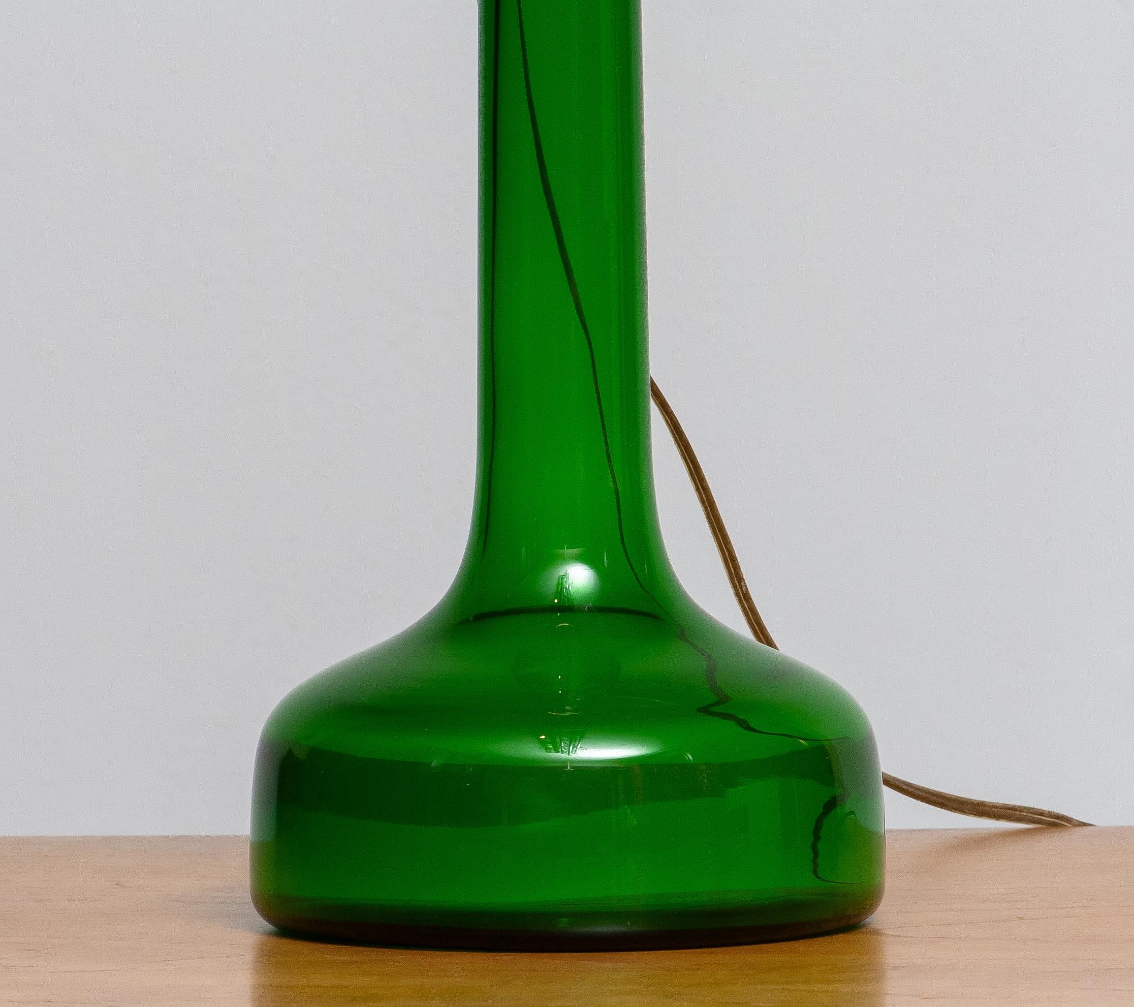 Danish 1960s Green Scandinavian Glass Table Lamp Made by Holmegaard, Denmark