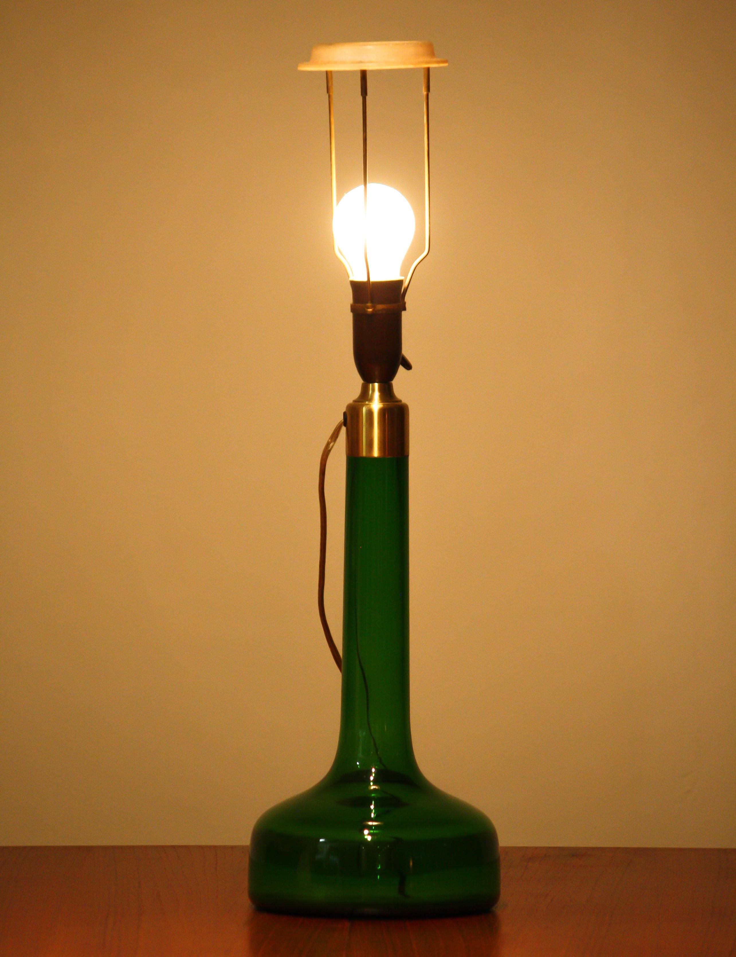 Mid-20th Century 1960s Green Scandinavian Glass Table Lamp Made by Holmegaard, Denmark