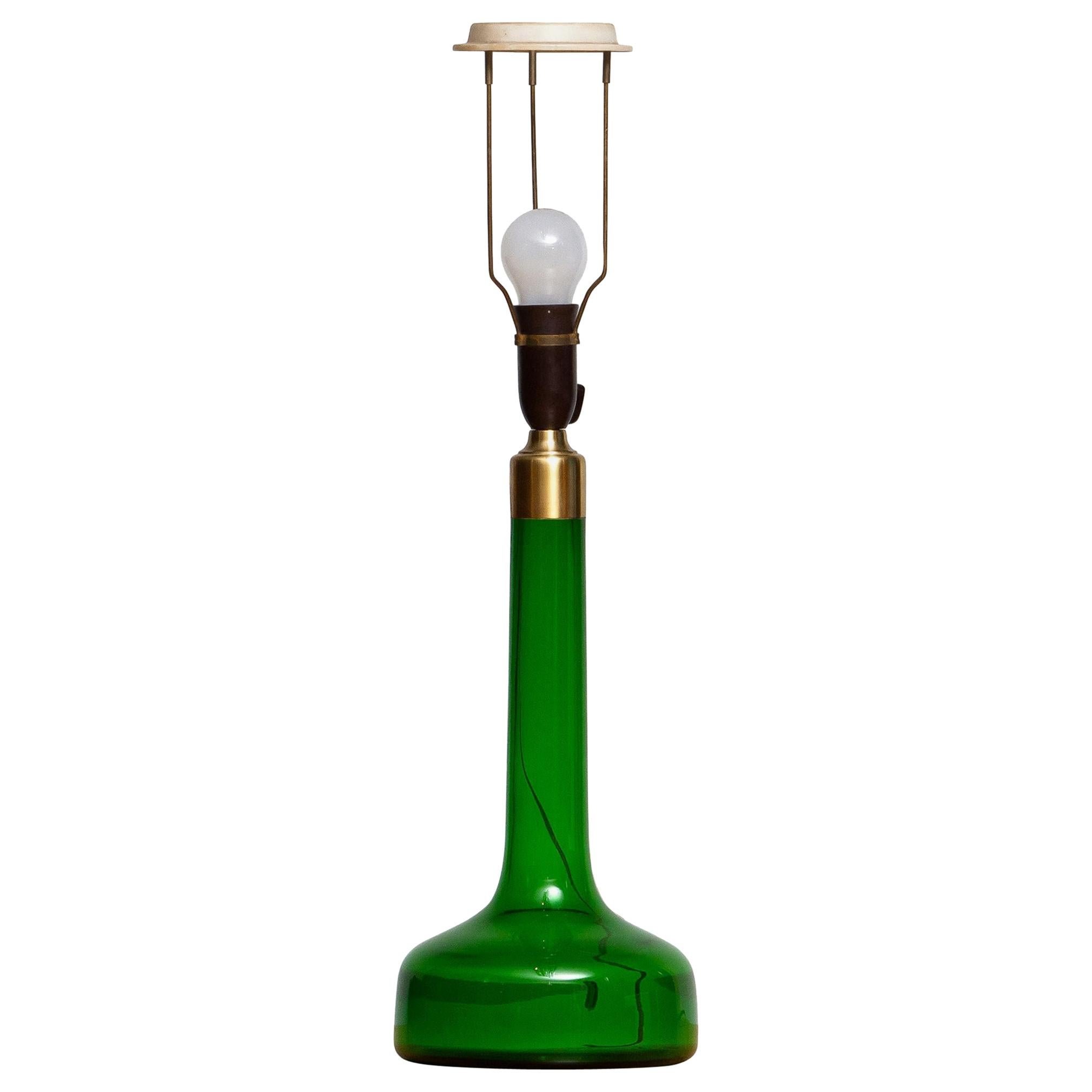1960s Green Scandinavian Glass Table Lamp Made by Holmegaard, Denmark