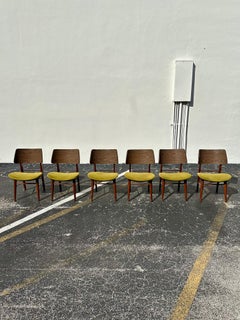 1960s MCM Curved Back Green Thonet Bentwood Dining Chairs, Set of 6