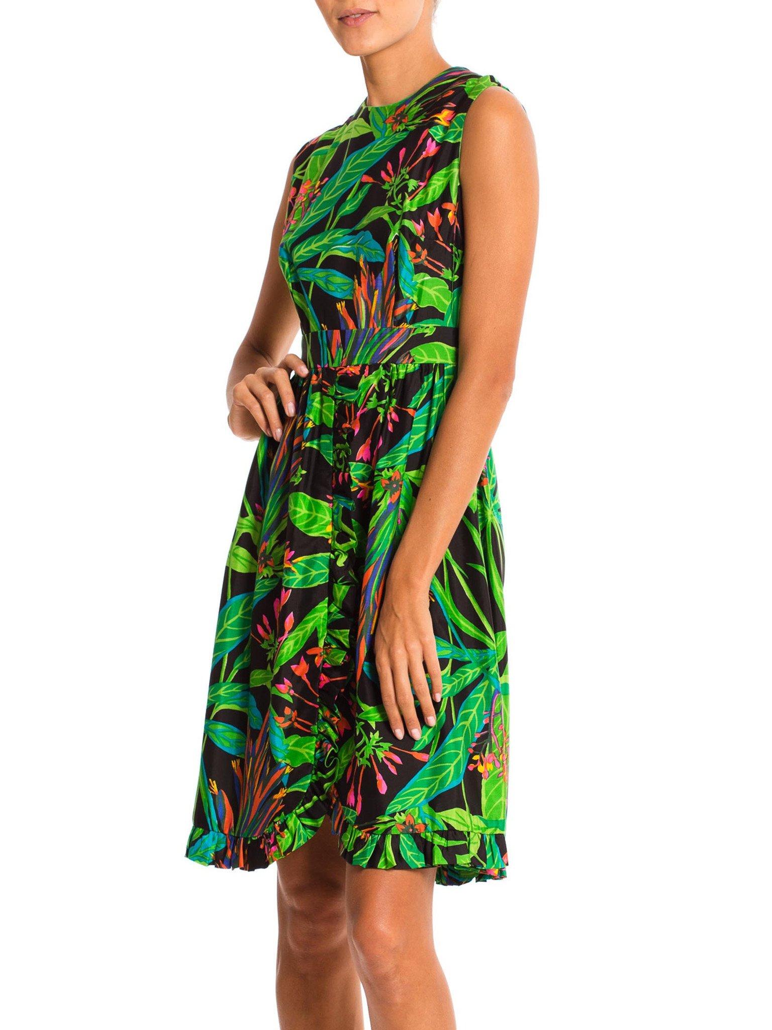 1960'S Green Tropical Silk Dress For Sale 2