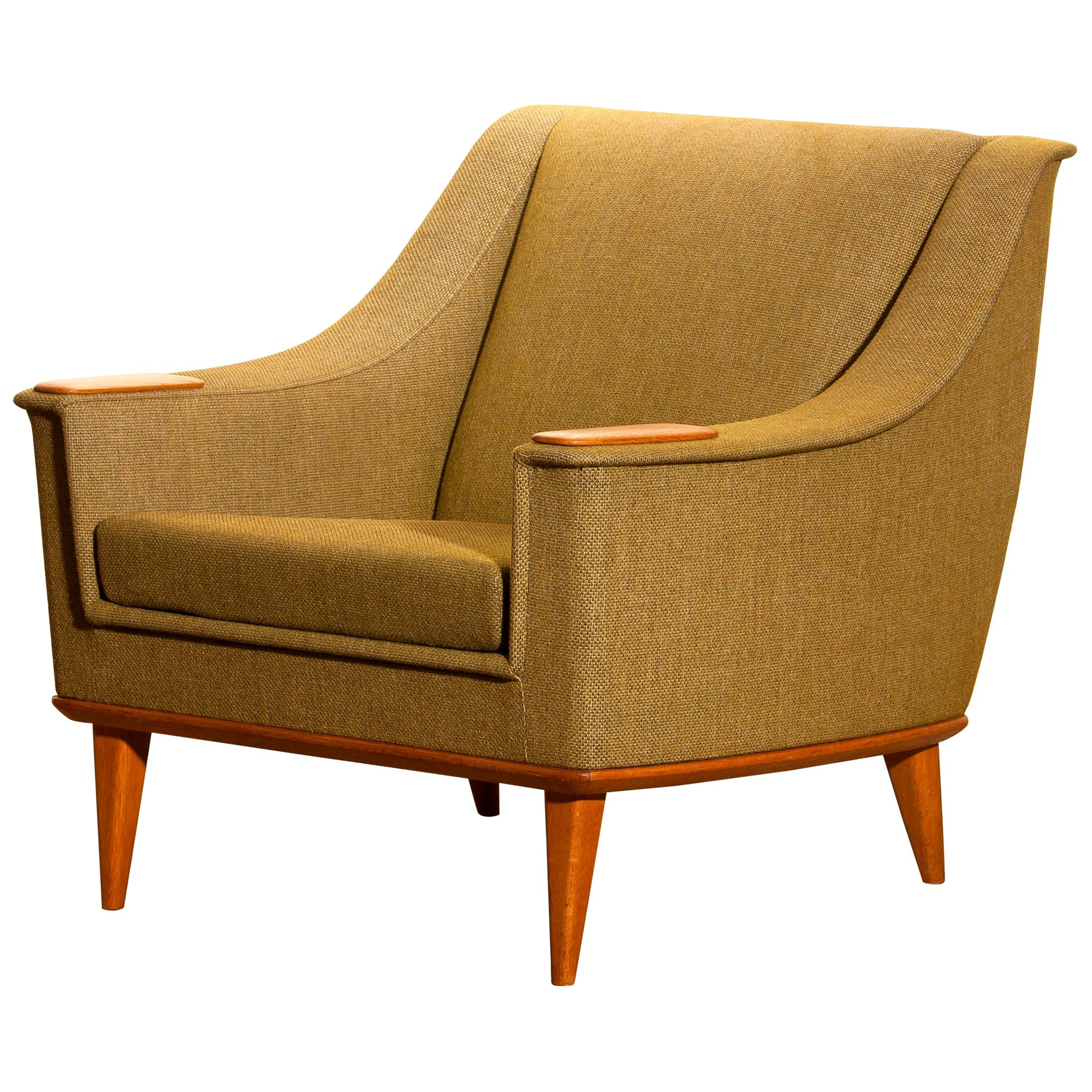 Mid-Century Modern 1960s, Green Upholstered Oak Lounge / Easy Chair, Folke Ohlsson for DUX, Sweden