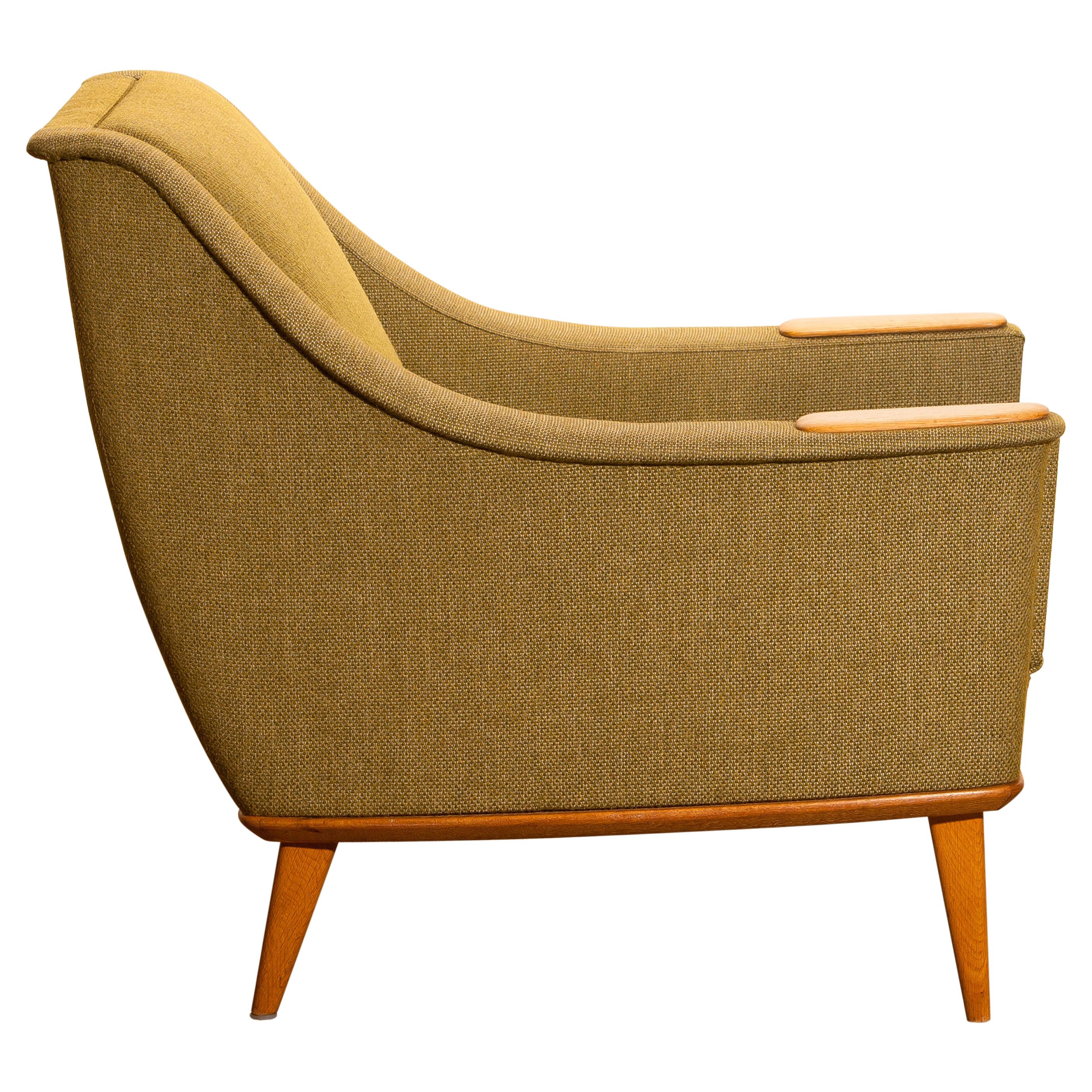 Swedish 1960s, Green Upholstered Oak Lounge / Easy Chair, Folke Ohlsson for DUX, Sweden