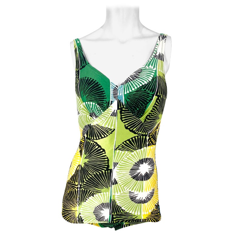 1960s Green and Yellow Hawaiian Printed Bathing Suit For Sale at ...