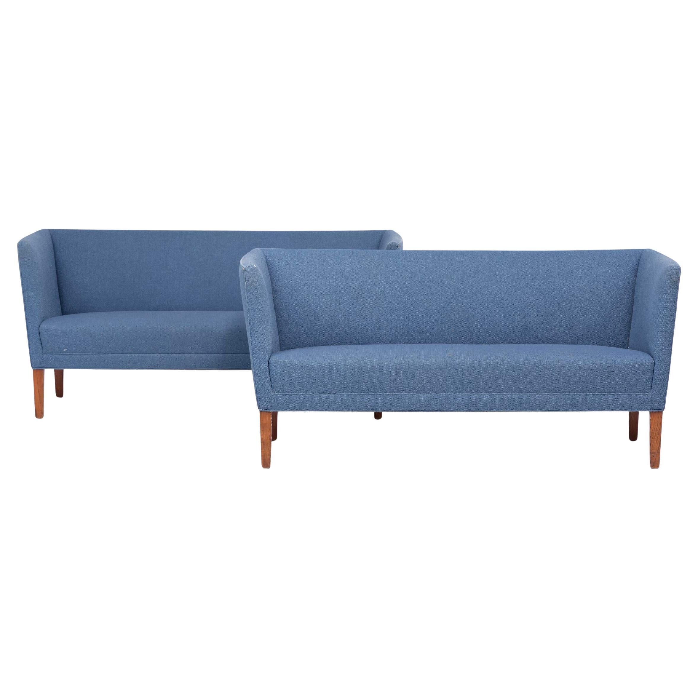 1960s Grete Jalke Sofas With Oak Legs and Blue Wool Upholstery
