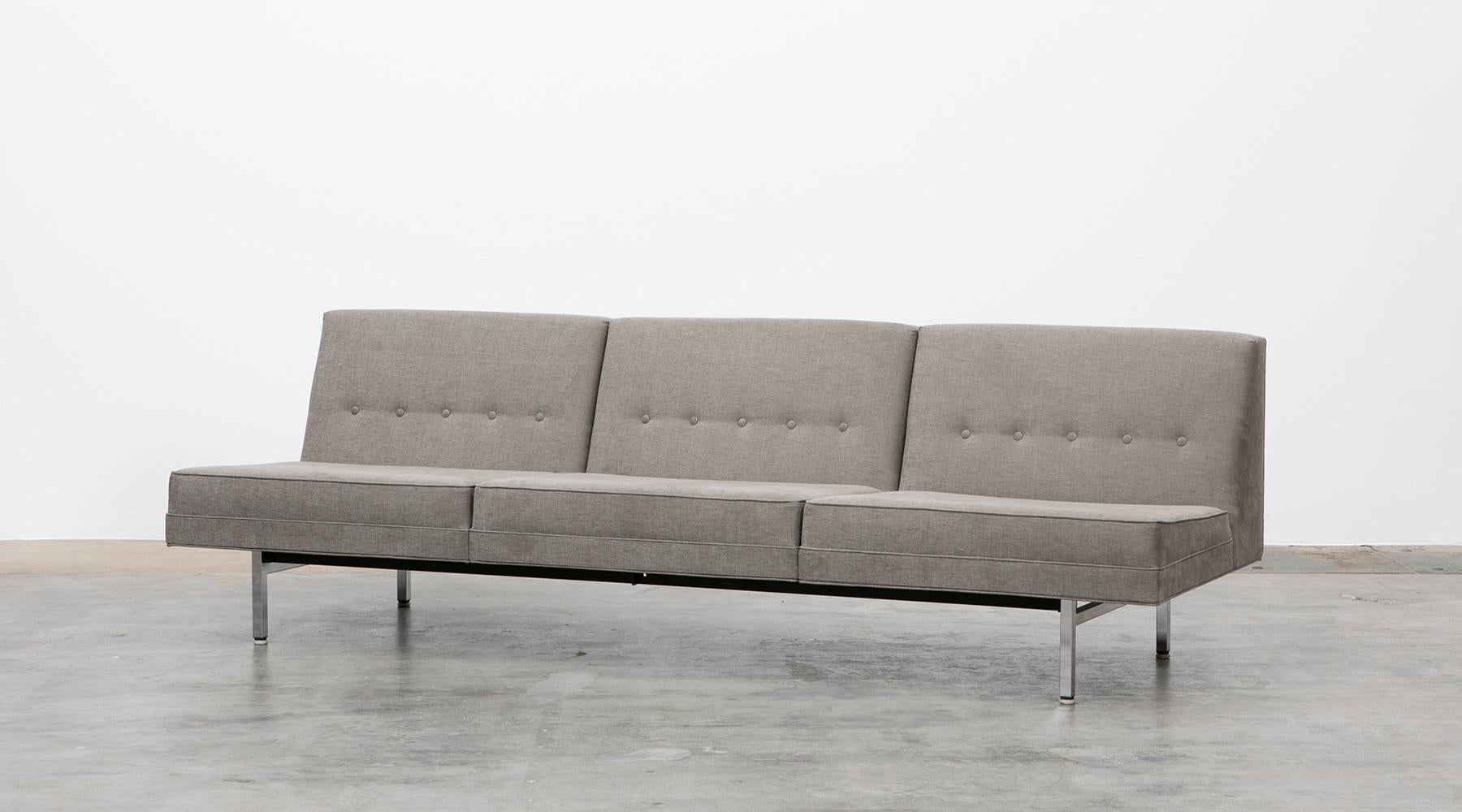 Sofa by George Nelson, new upholstery on chrome-plated metal, USA, 1963.

The sofa designed by George Nelson is newly upholstery with high-quality fabric and comes on chrome-plated metal legs. The Minimalist design gives each room an elegant