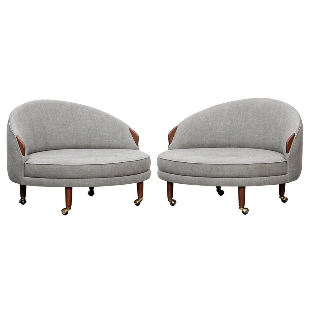 1960s Grey Fabric on Wooden Legs Pair of Lounge Chairs by Adrian Pearsall