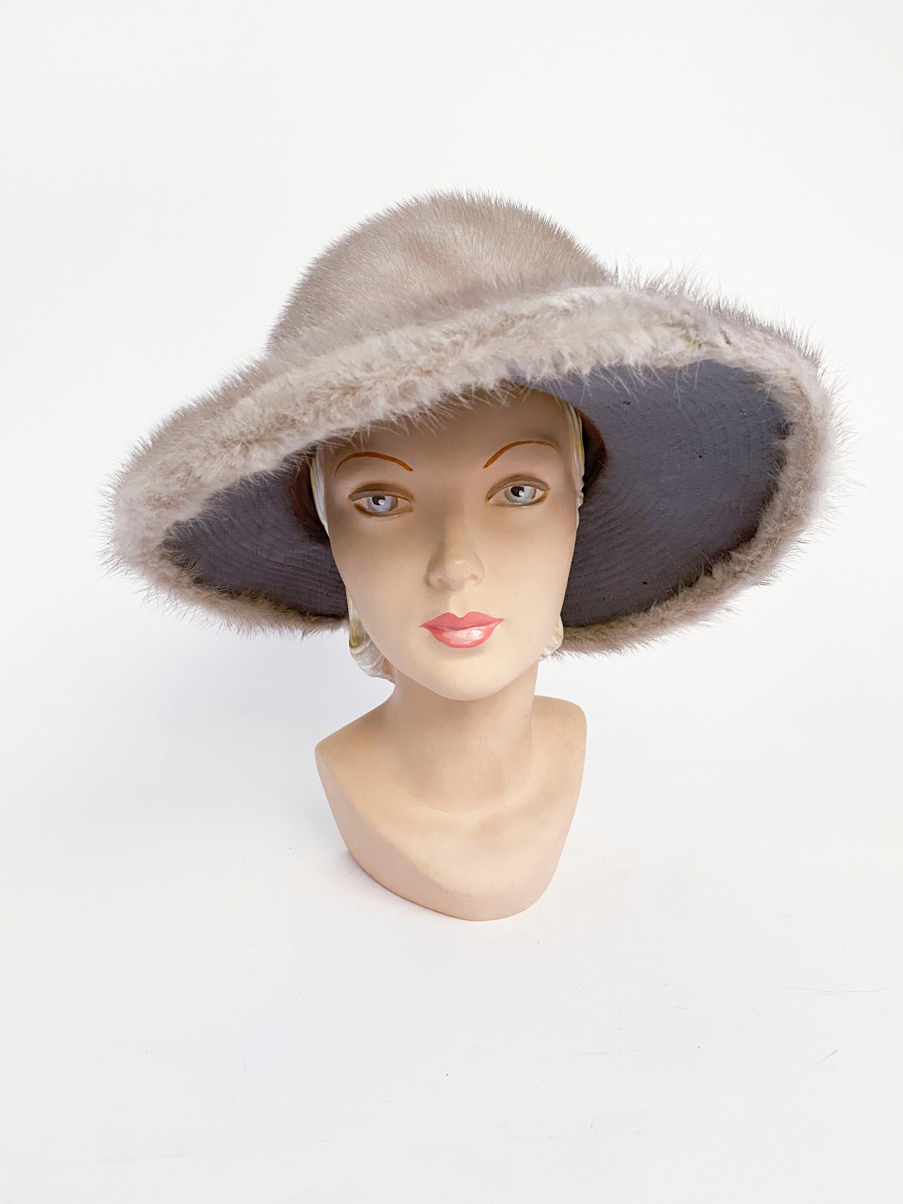 1960s Grey Ranch Mink Wide Brimmed Hat 