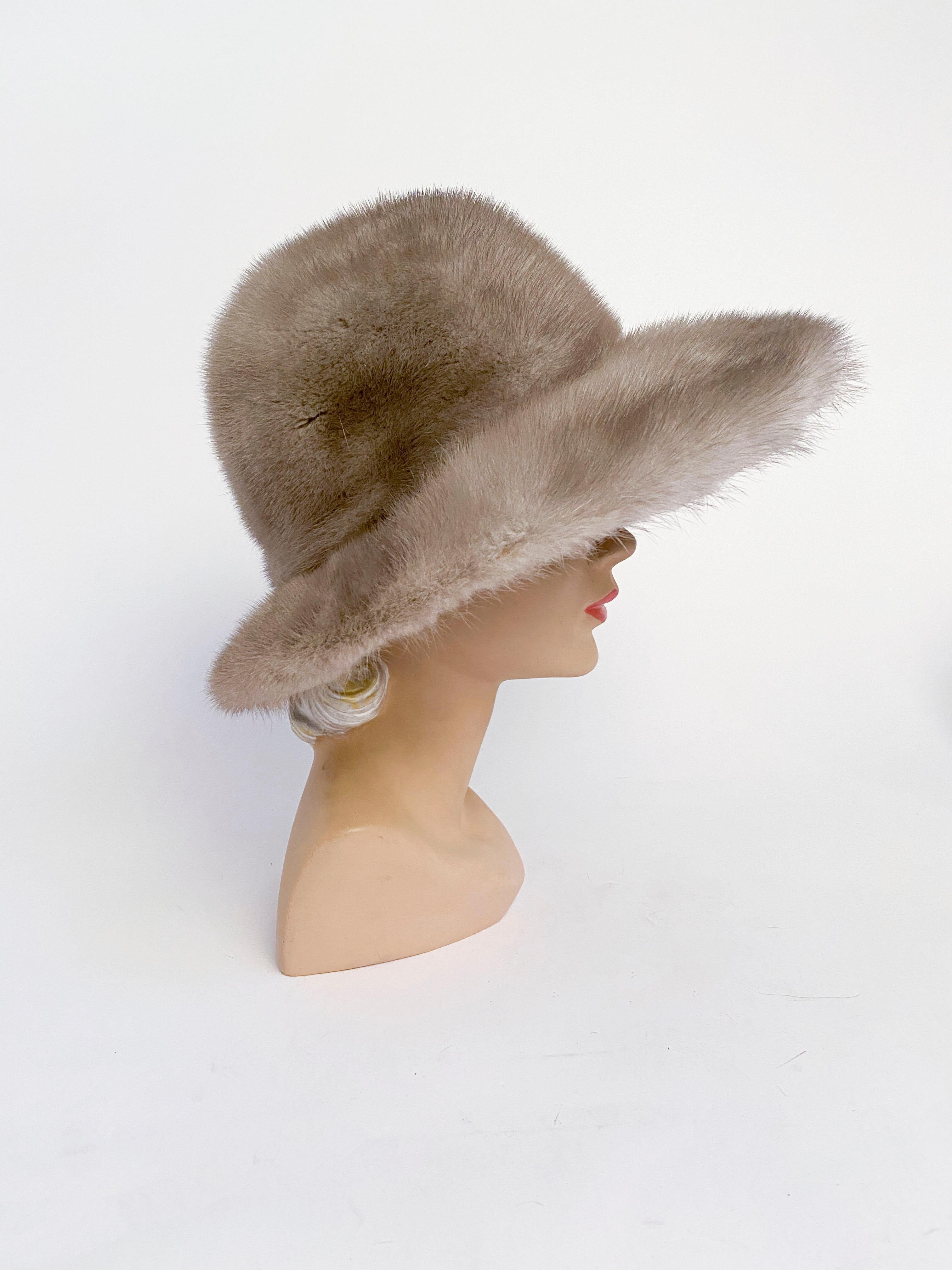 Gray 1960s Grey Ranch Mink Wide Brimmed High Fashion Hat