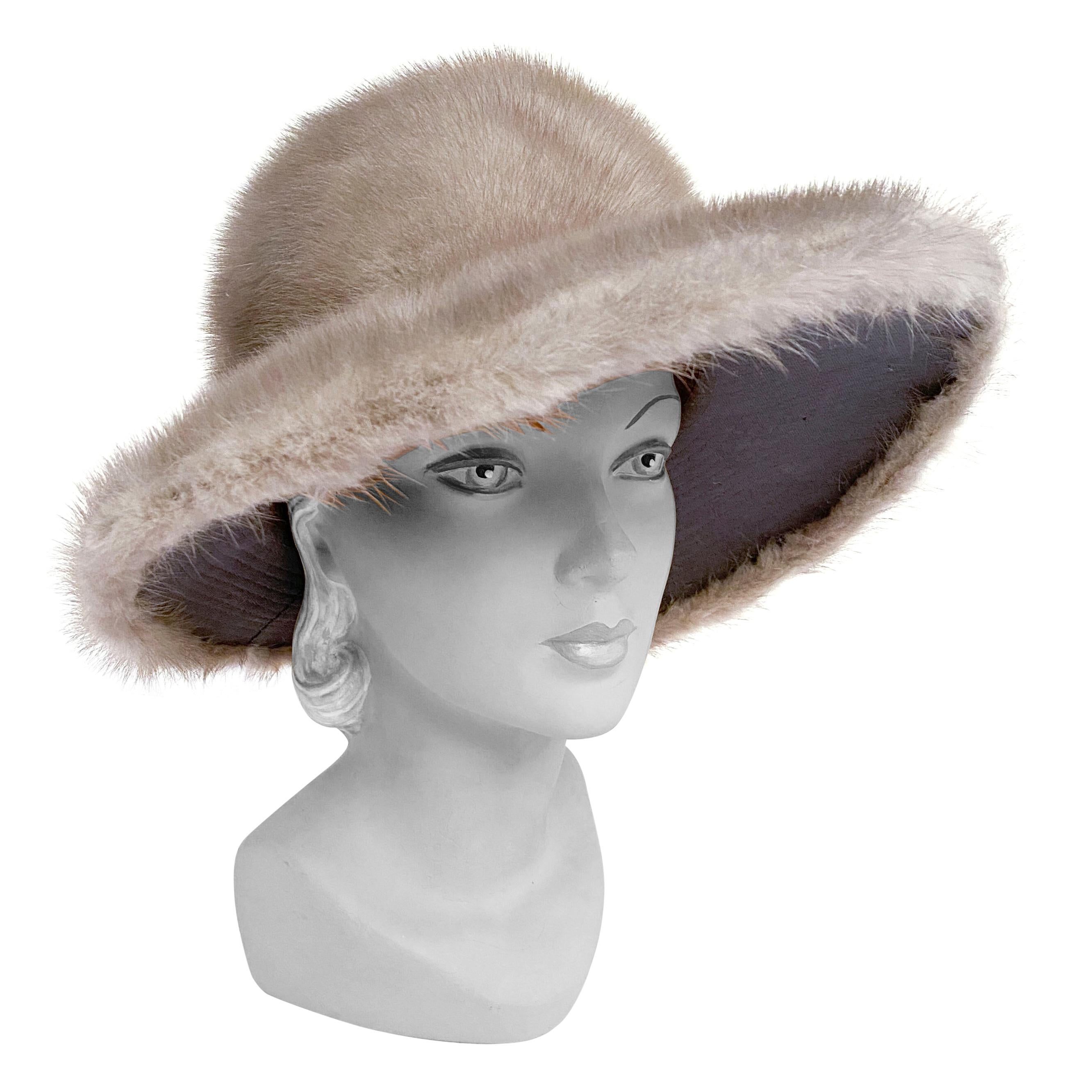 1960s Grey Ranch Mink Wide Brimmed High Fashion Hat