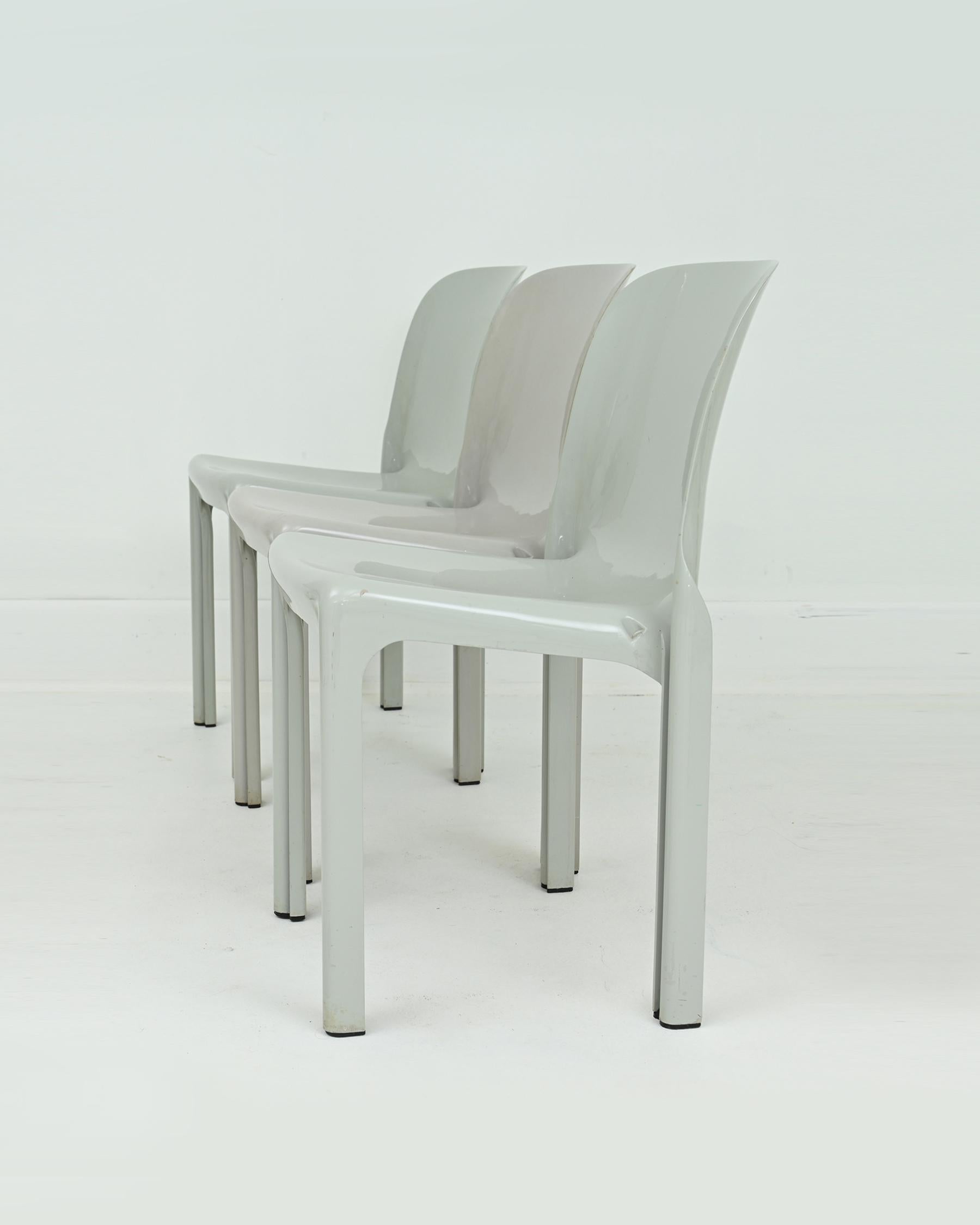 Cast 1960s Grey Selene Stacking Chairs by Vico Magistretti for Artemide For Sale