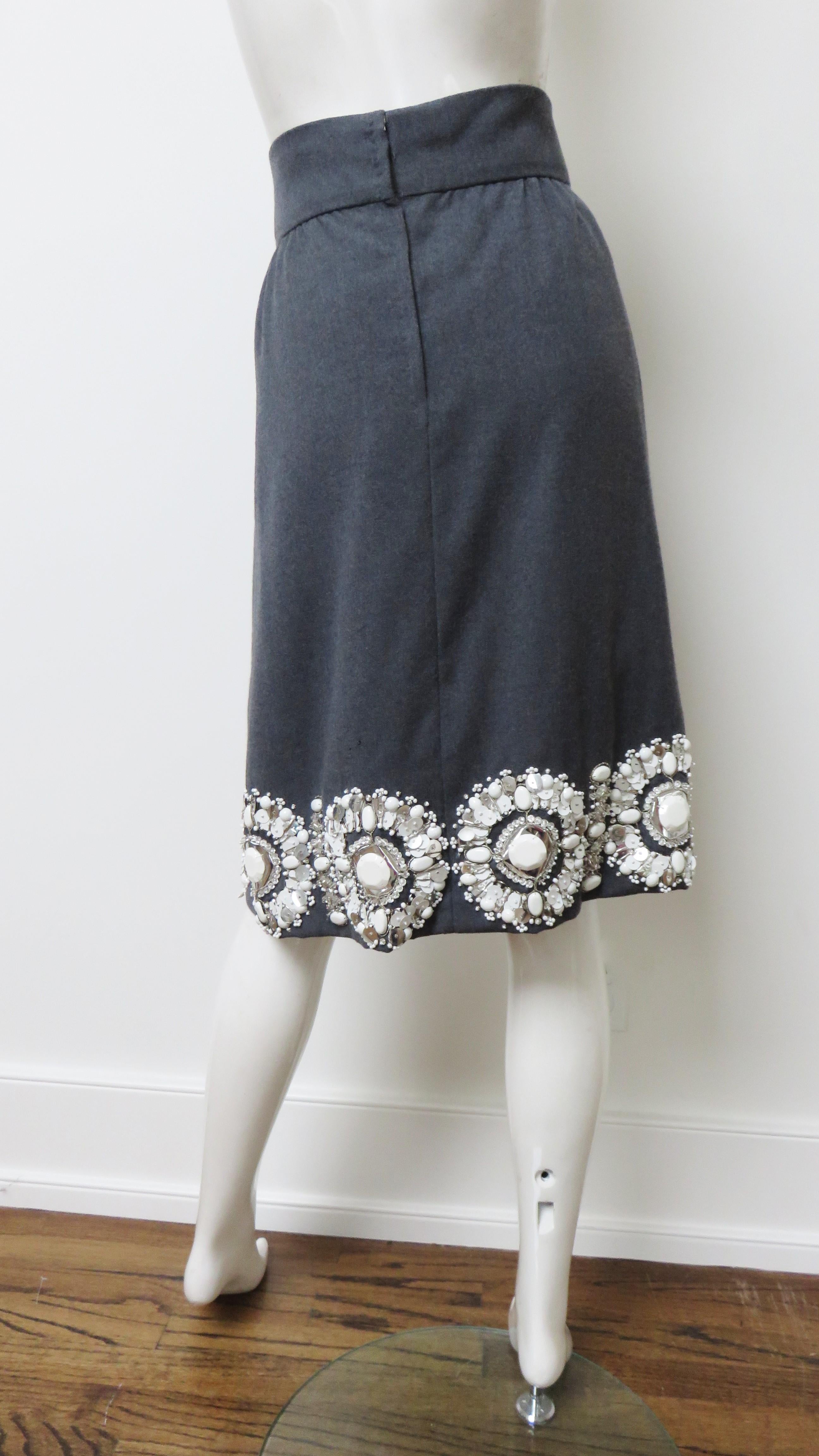 1960s Grey Skirt with Elaborate Bead Trim For Sale 5