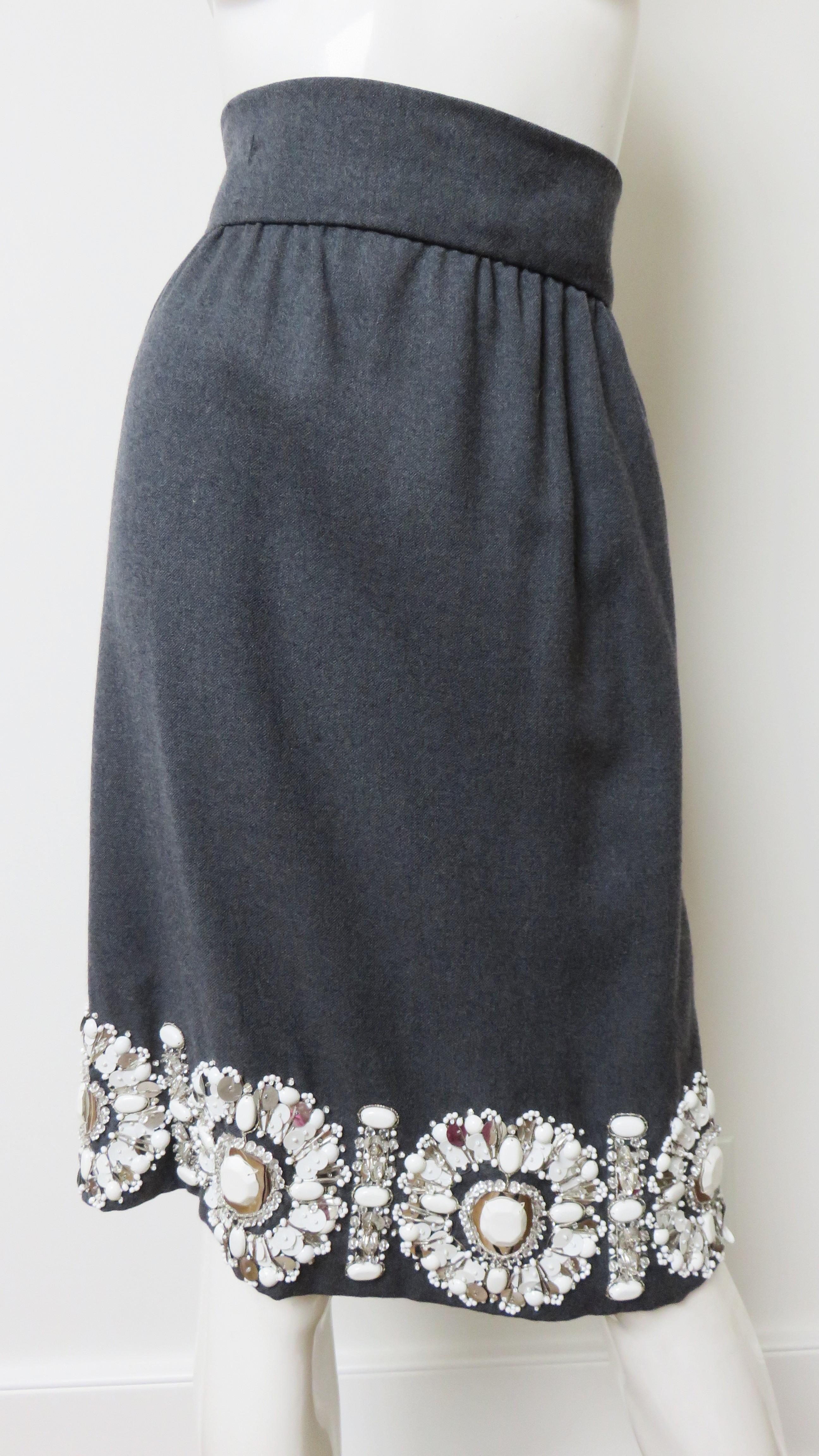 Black 1960s Grey Skirt with Elaborate Bead Trim For Sale