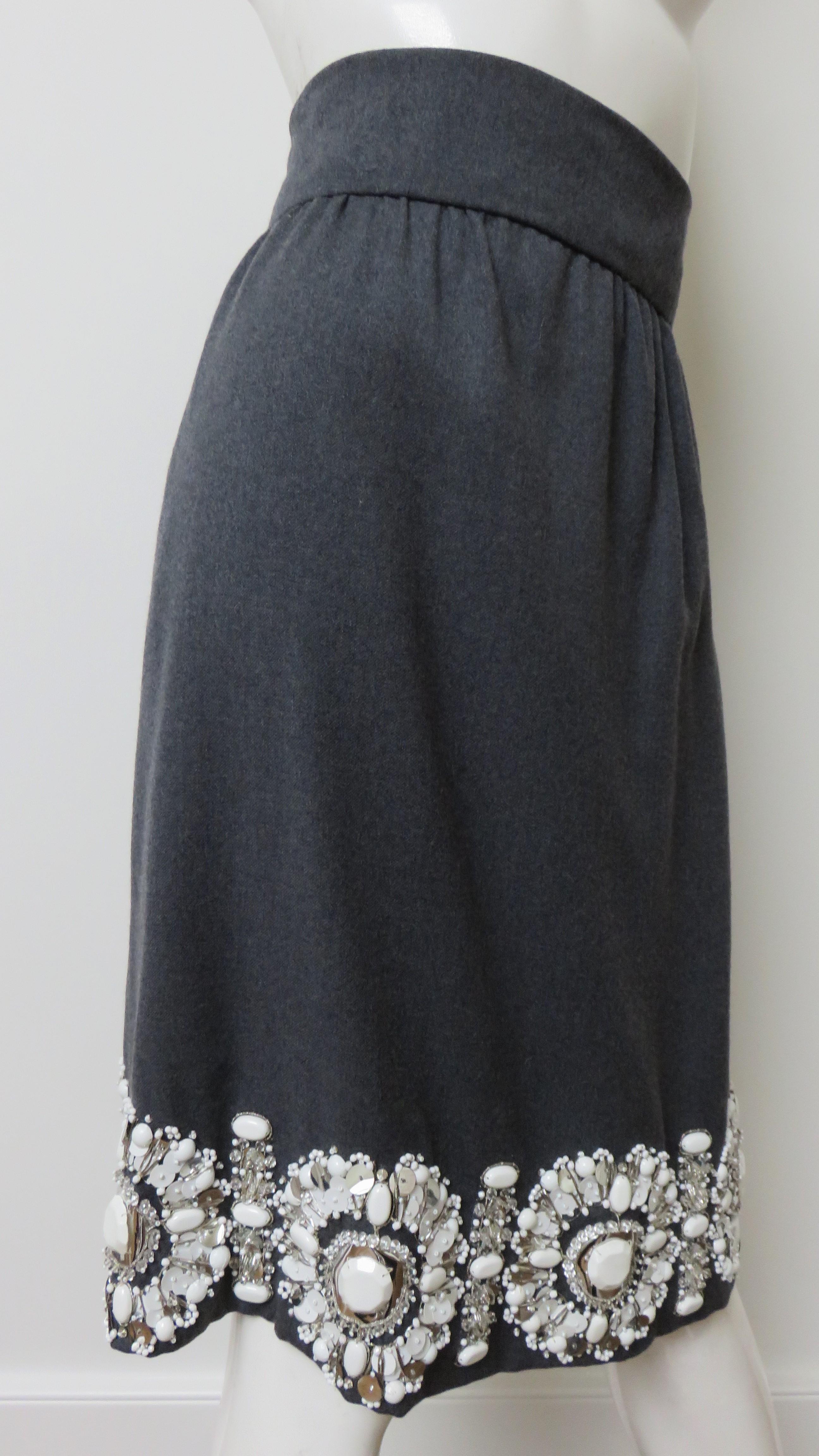 1960s Grey Skirt with Elaborate Bead Trim For Sale 1