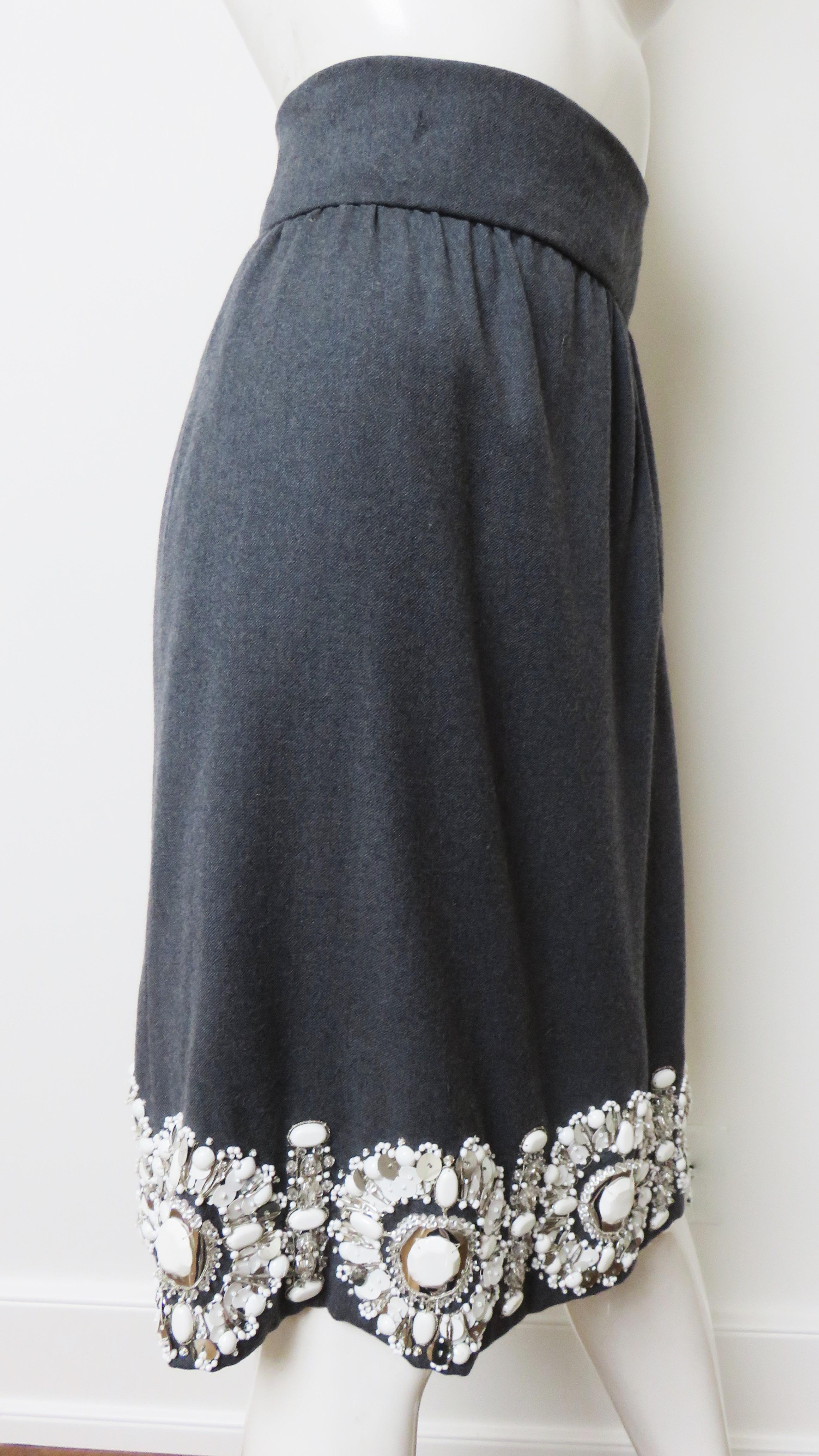 1960s Grey Skirt with Elaborate Bead Trim For Sale 2