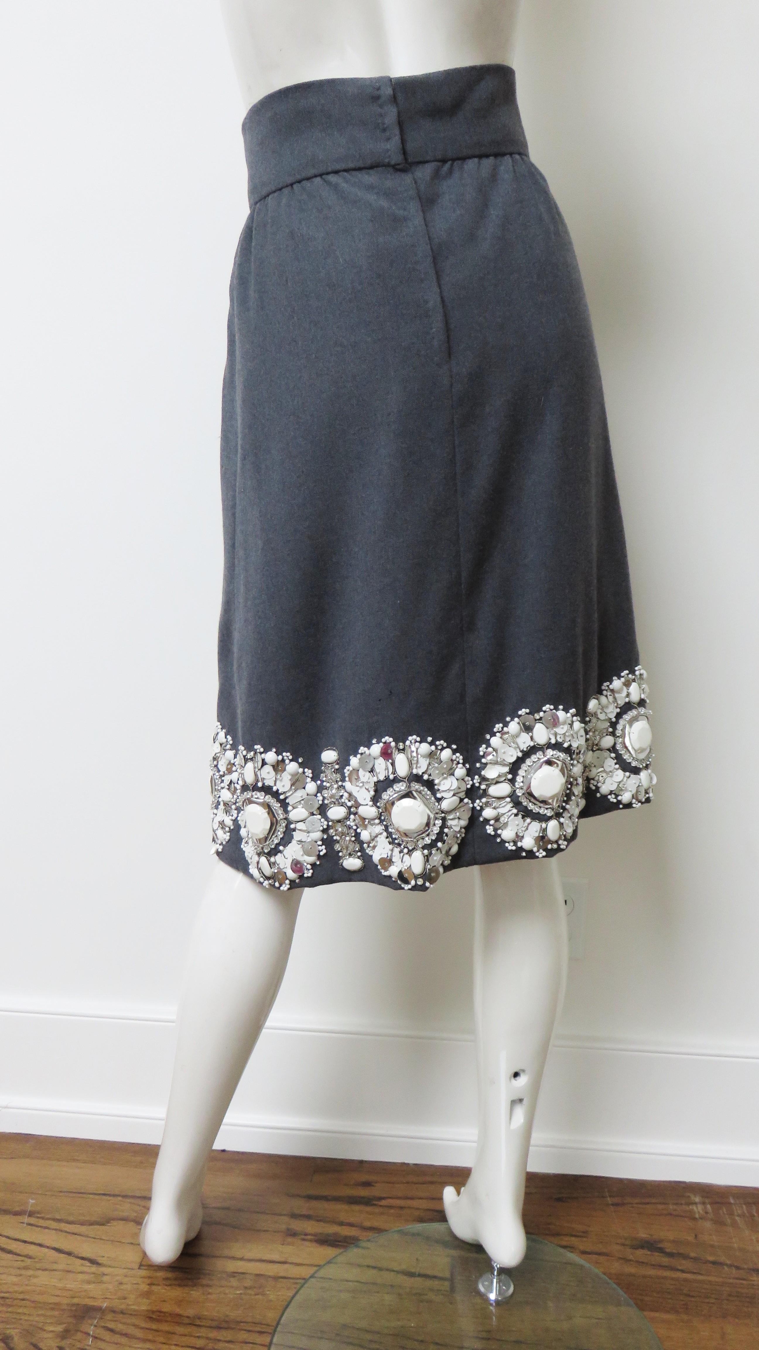 1960s Grey Skirt with Elaborate Bead Trim For Sale 3