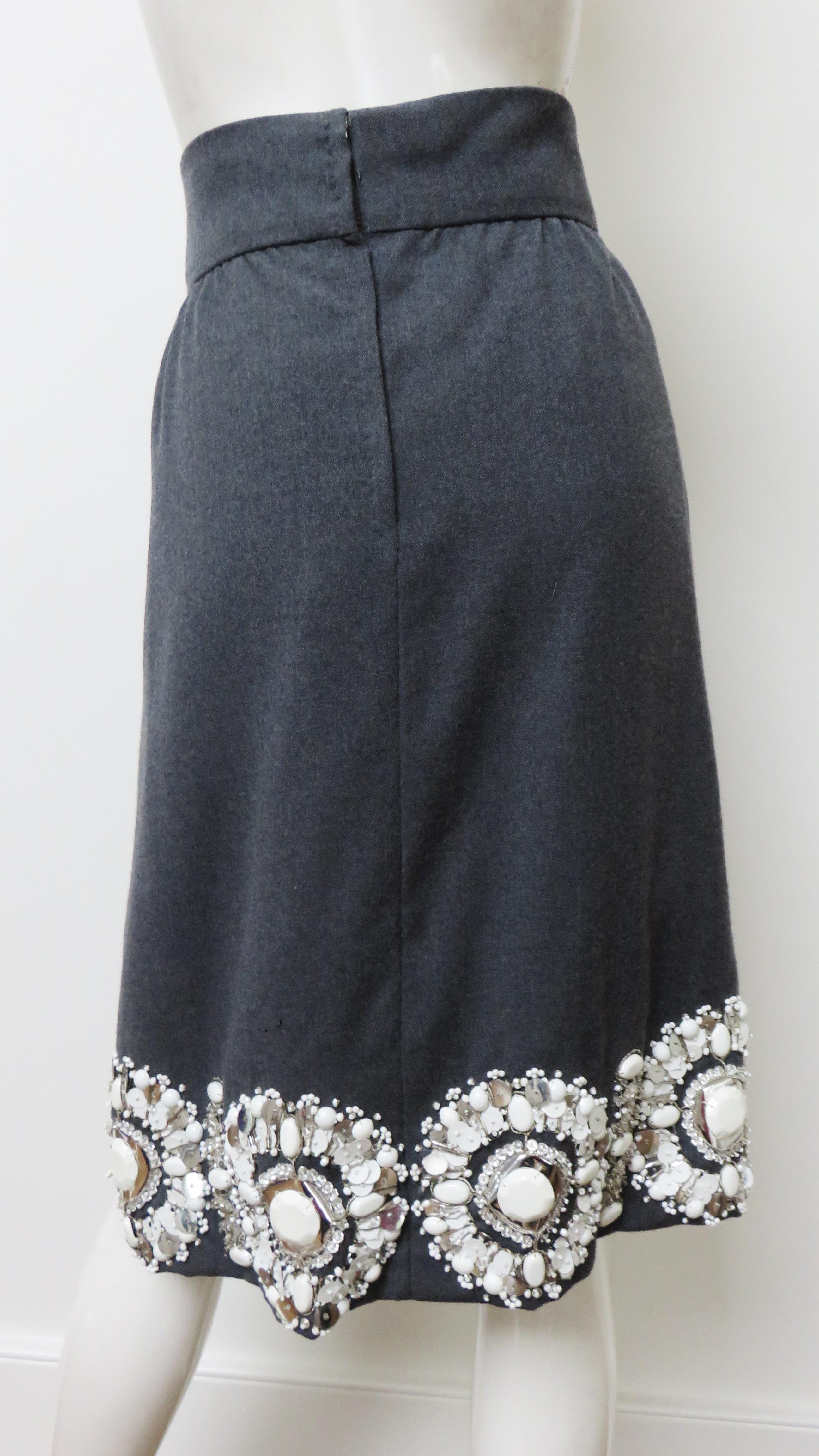 1960s Grey Skirt with Elaborate Bead Trim For Sale 4