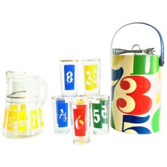 Retro 1960s Groovy Graphic "Numbers" Printed Glass Bar Set of 10