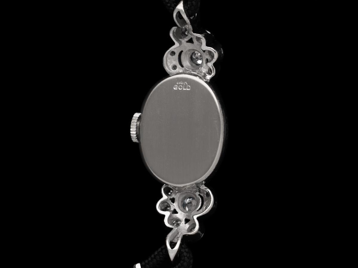 1960's Gruen Vintage Ladies Cocktail Watch - 14K White Gold & Diamonds For Sale 2
