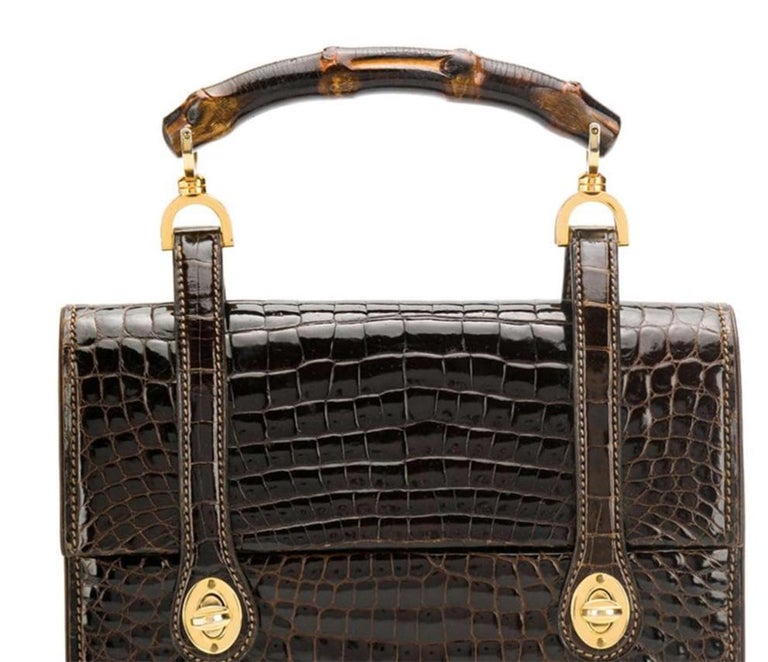 1960s Gucci Bamboo Chocolate Handbag For Sale at 1stDibs