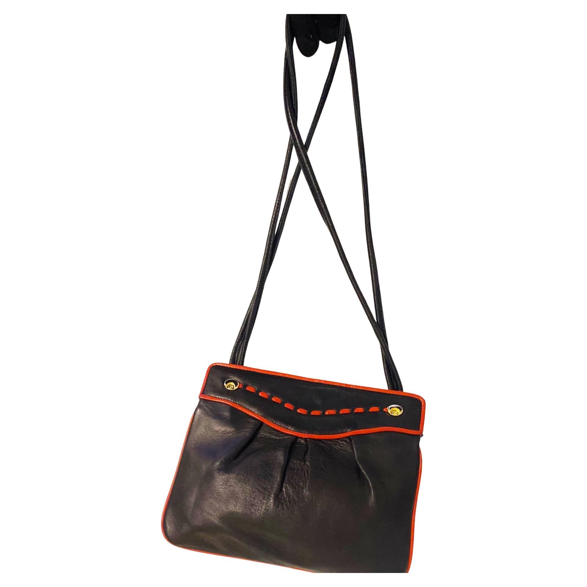 Women's 1960s Gucci Black Leather Double Strap Shoulder Bag 