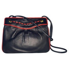Vintage 1960s Gucci Black Leather Double Strap Shoulder Bag 